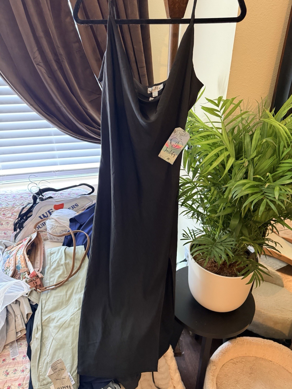 Justify Sateen Dress Size L Black Sleeveless With Slit