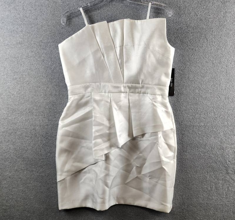 Ivy + Blu Pleated Bustier Peplum Mini Dress Women’s 12 Ivory Back Zip Closure