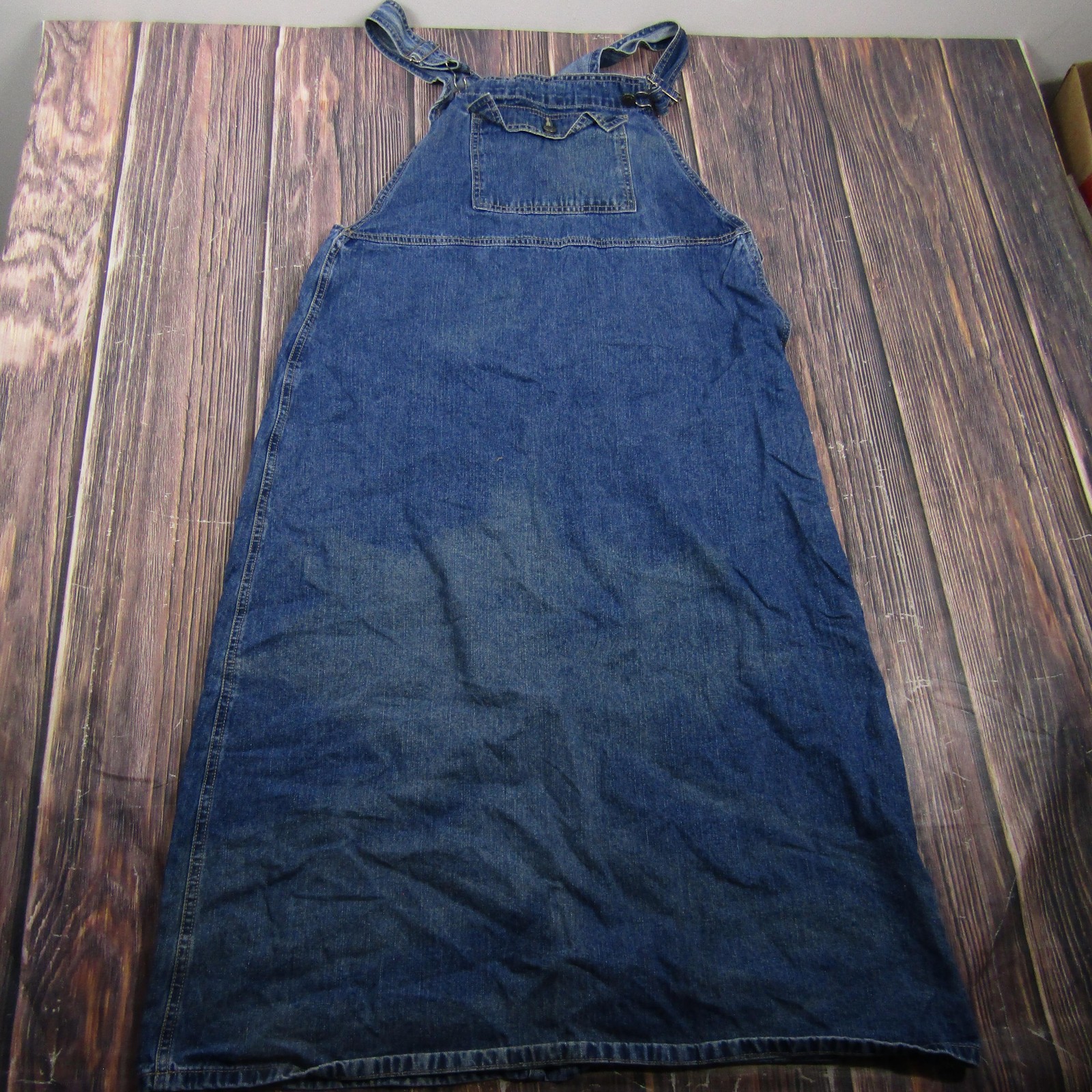 Crossroads Dress Womens XL Blue Denim Overall Maxi Square Neck USA Cotton Casual