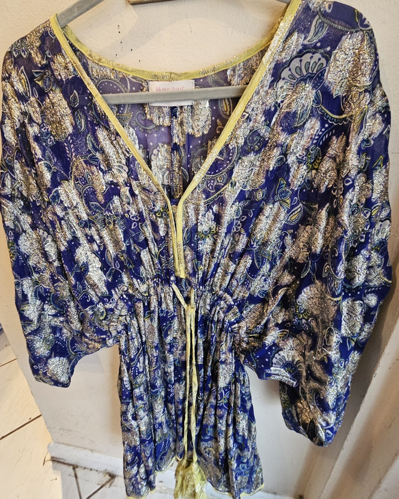 Miss June Paris Metallic Blue /Gold Metallic Coverup /Dress – One Size – 6-12