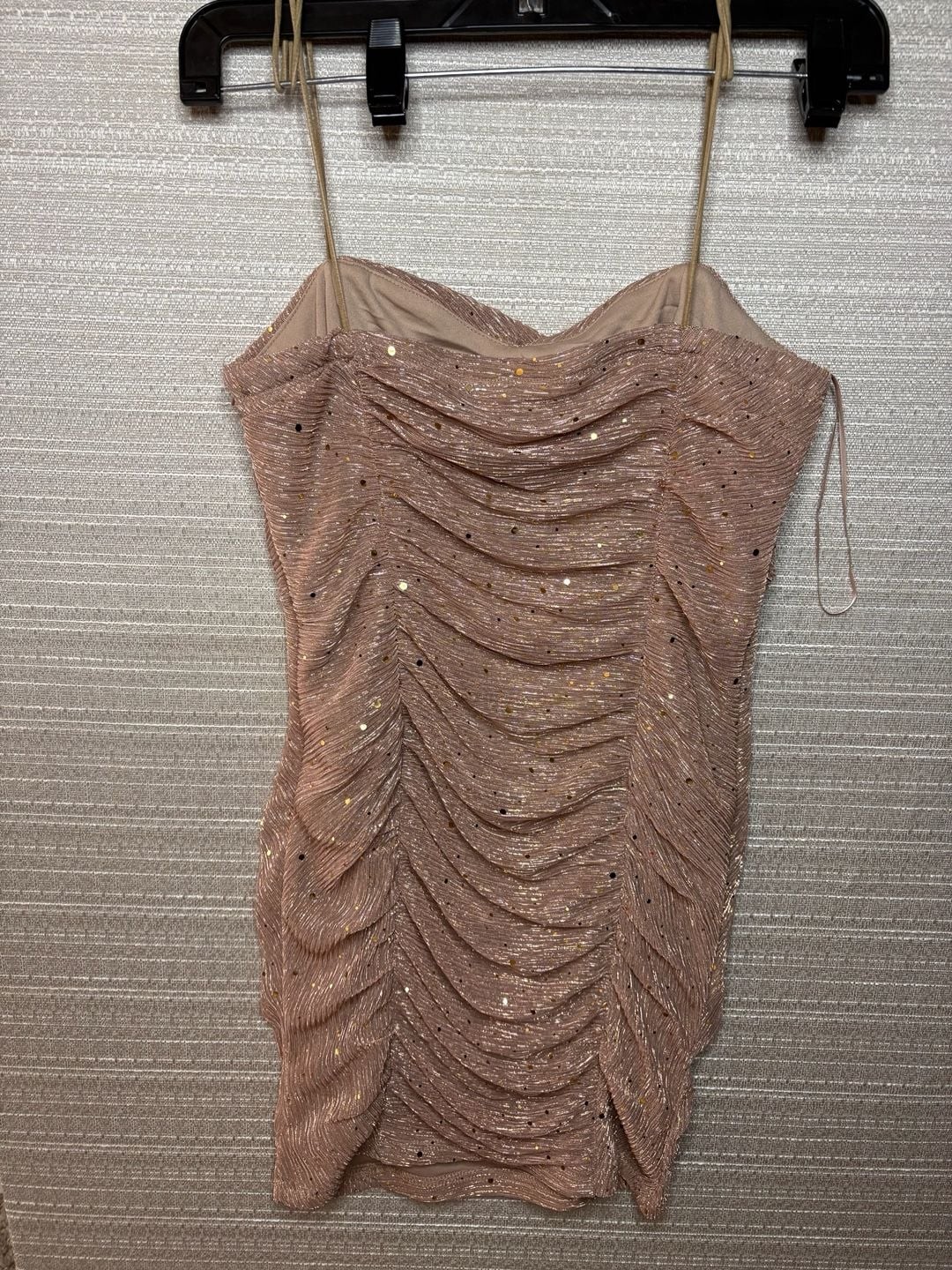 Luxxel Rose Gold Metallic Ruched Bodycon Mini Dress