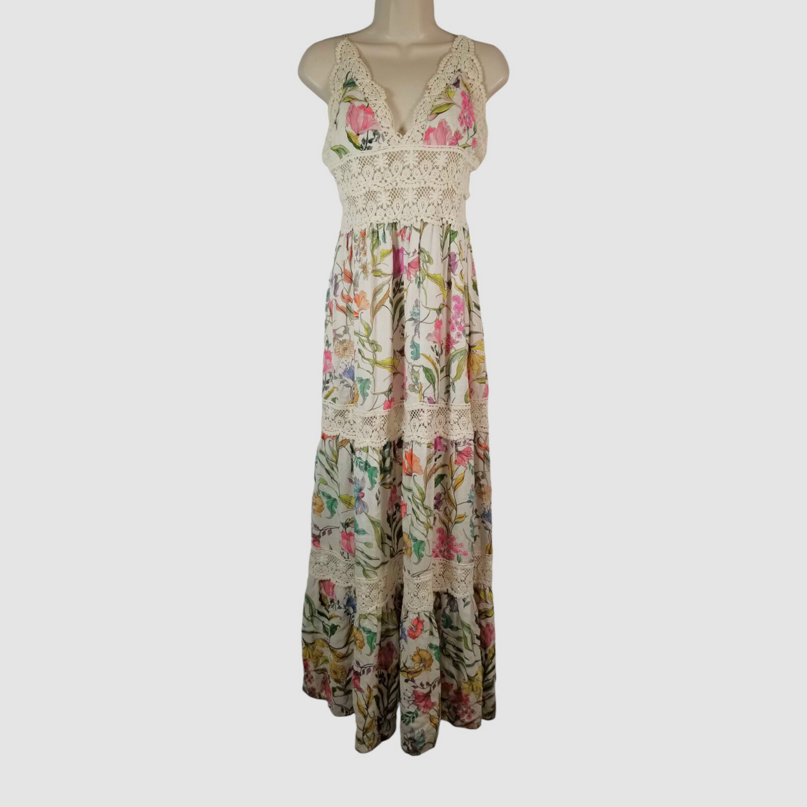 PQ Women Ivory Shea Floral Crochet Sleeveless Tiered A-Line Tank Dress Size XS/S