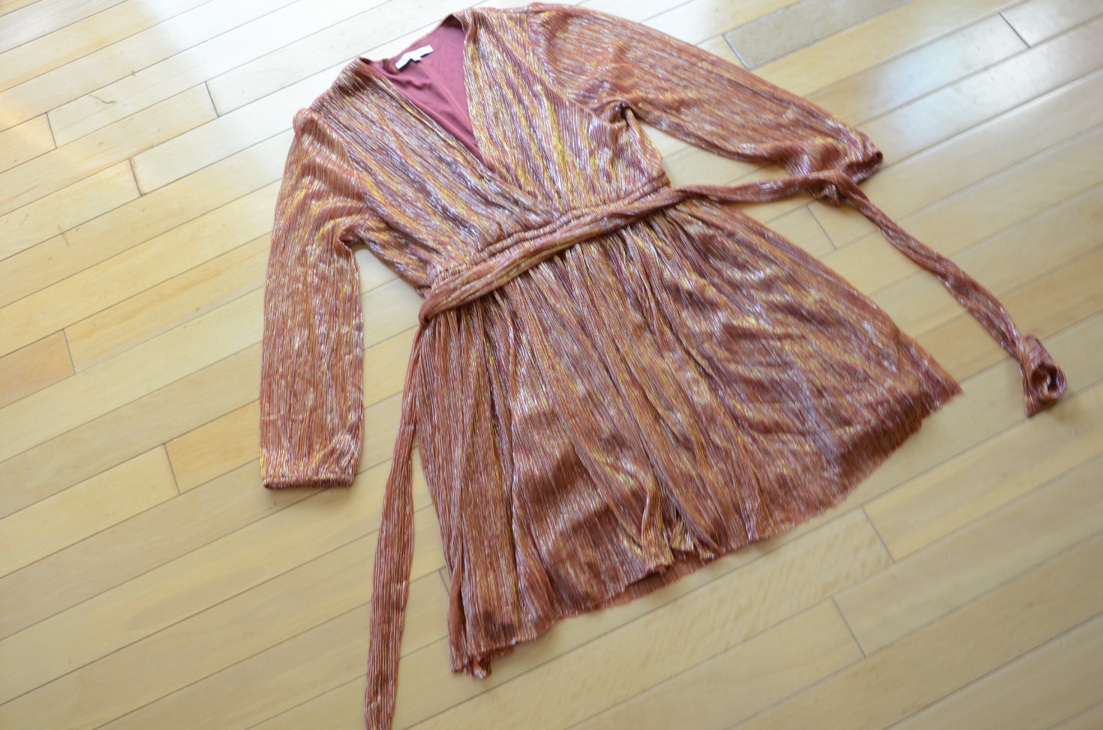 Baltic Born Elegant Rust Orange Shimmee Wrap Dress Size L