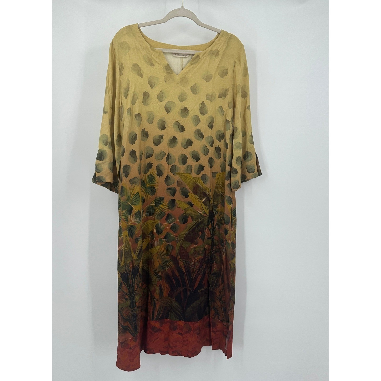 Soft Surroundings Women Tropical Animal Print Midi Dress Sz M Boho Jungle Resort