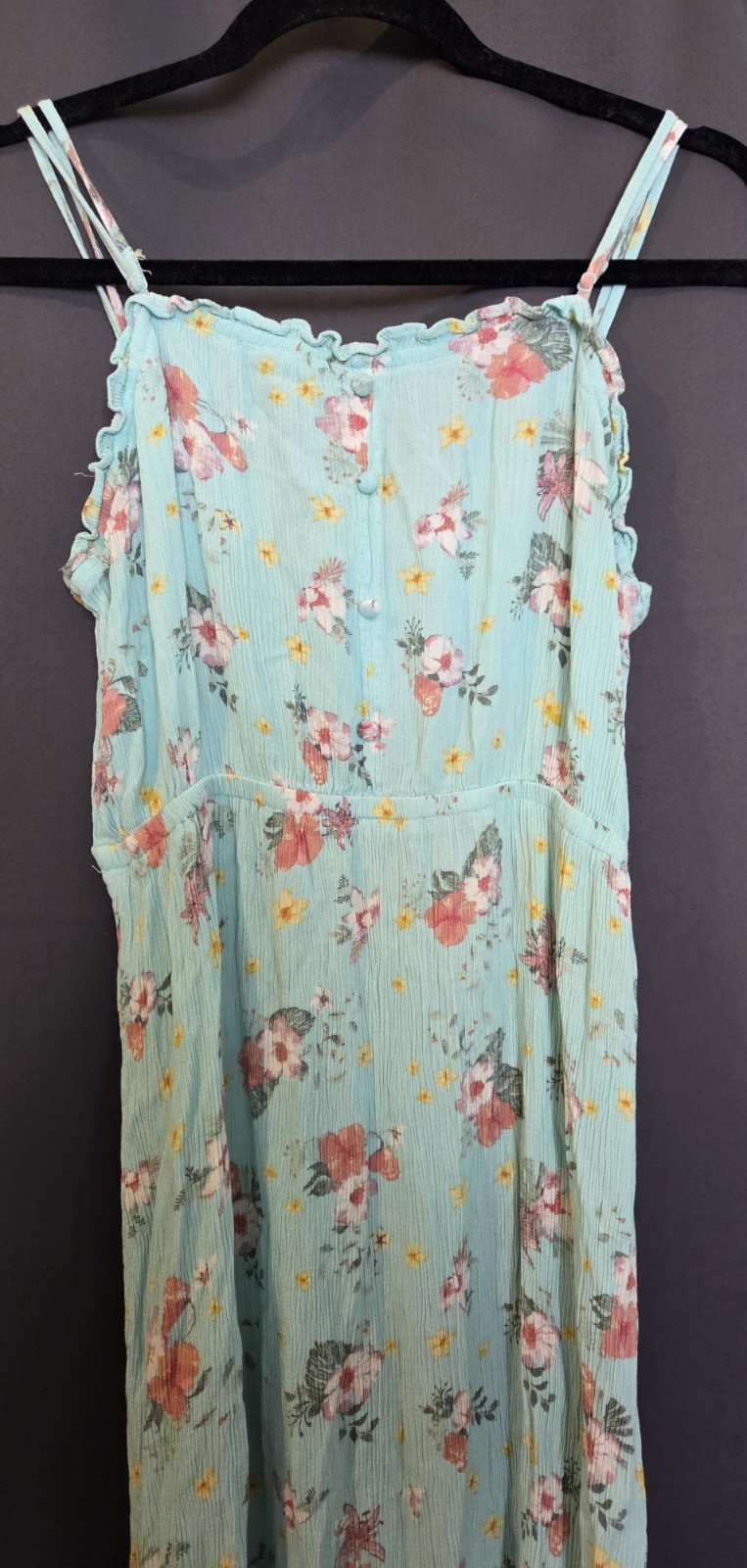 Gypsy And Jade Sundress Teal Flowers Adjustable Straps Sz L