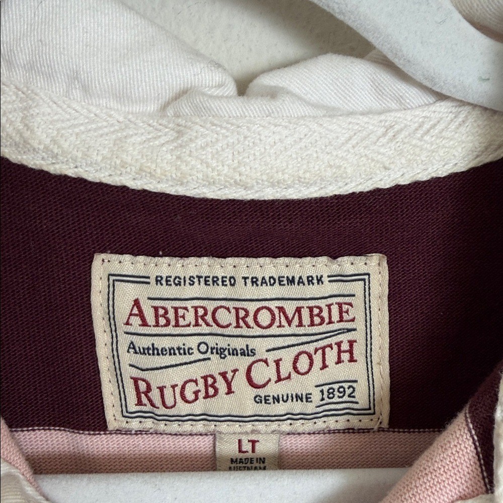 Abercrombie Rugby Cloth Striped Polo Maroon Pink Shirt Dress Size LT Academia