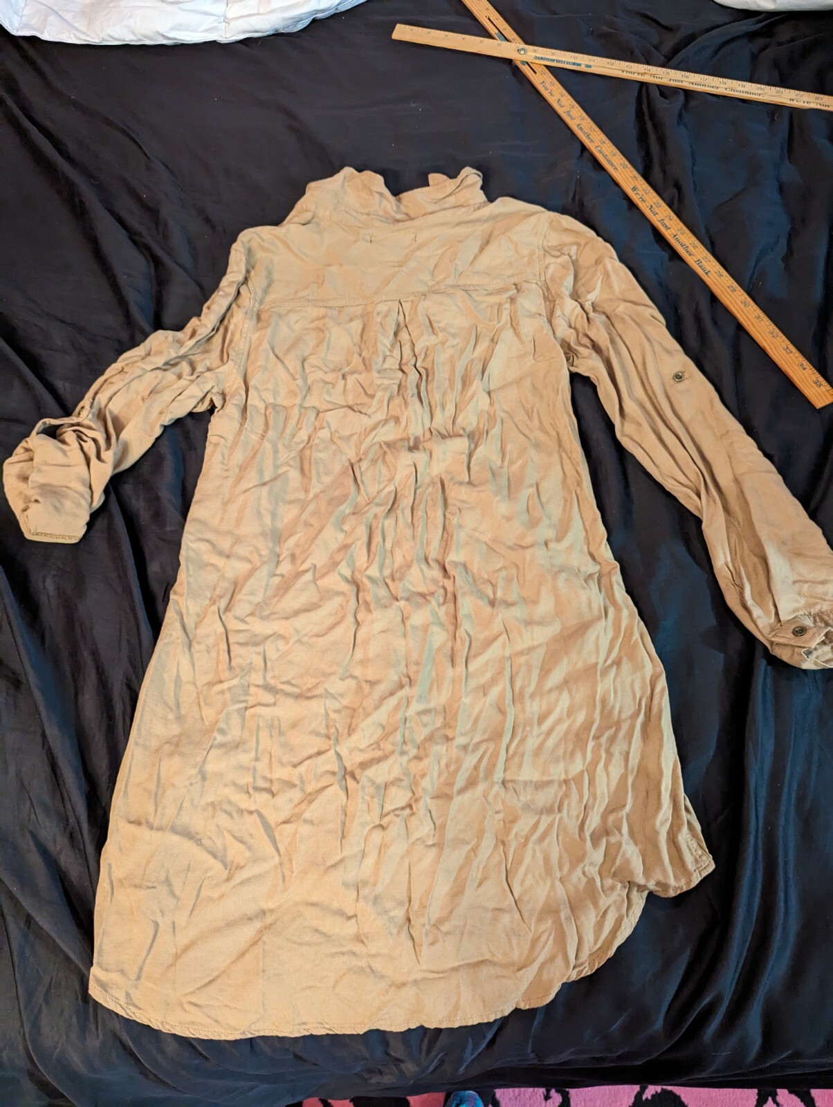 New Look tan button down L dress adjustable 3/4 to long sleeve