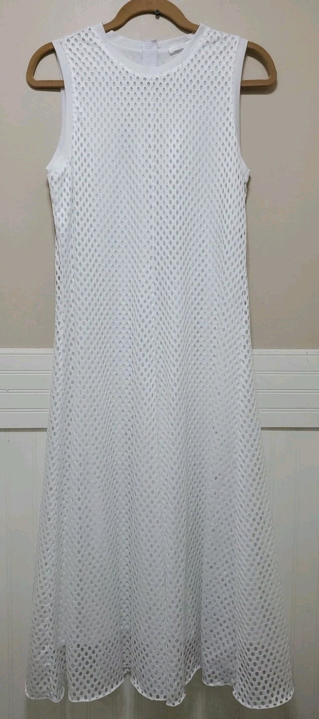 HUGO BOSS Eridot White Jersey Eyelet Dress Mesh Cut-Out Polka Dot Sleeveless Mid