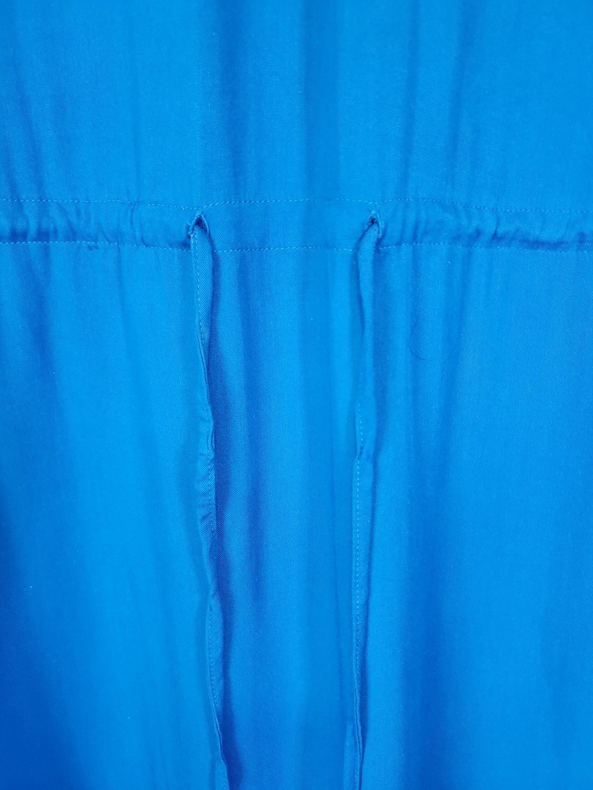 JustFab Blue Shirt Dress M Drawstring Waist Tab Sleeve Rayon Pockets