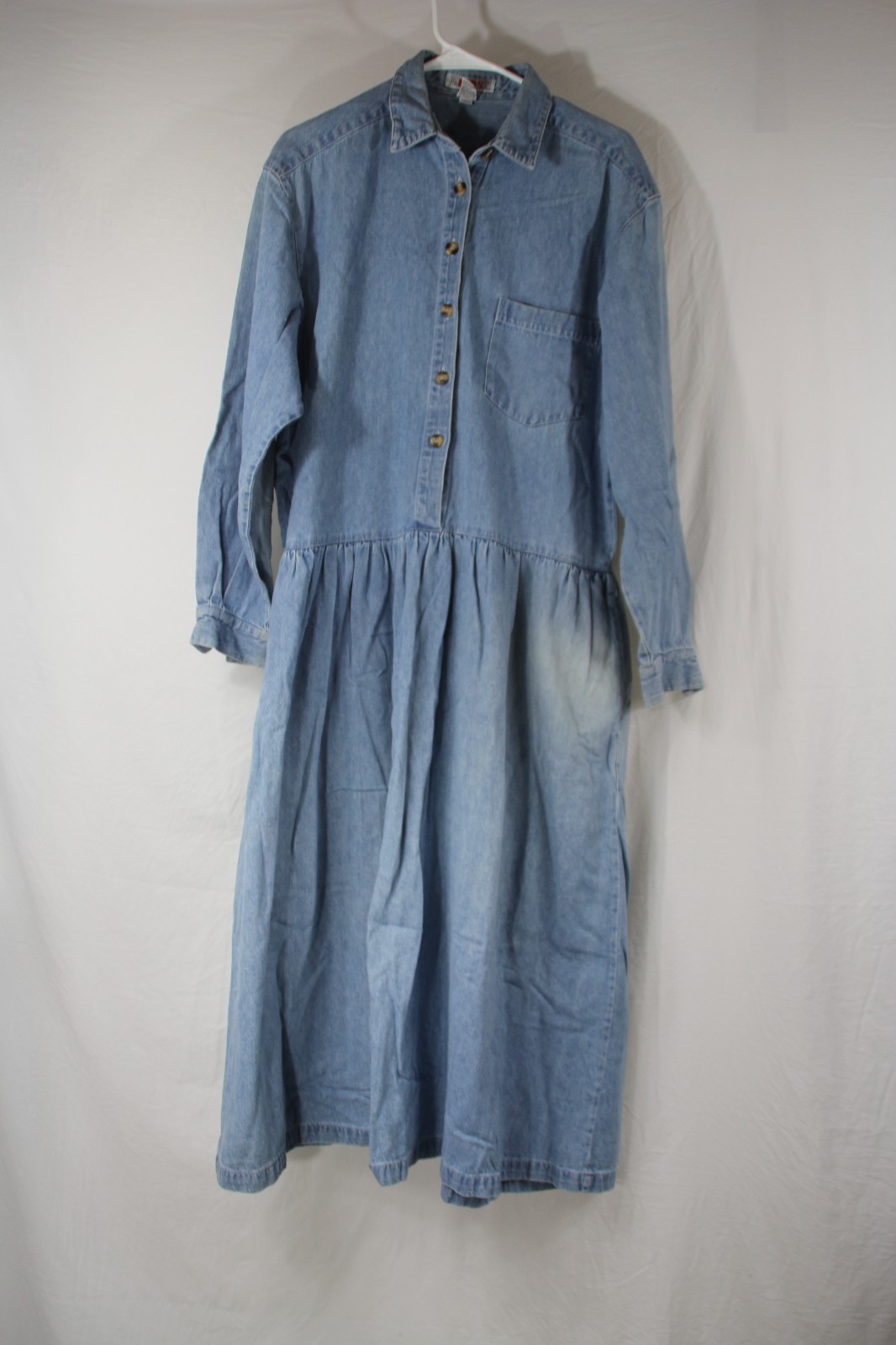 FADS Denim Button Down Dress With Side Pockets Sz S Oversized Vintage Distressed
