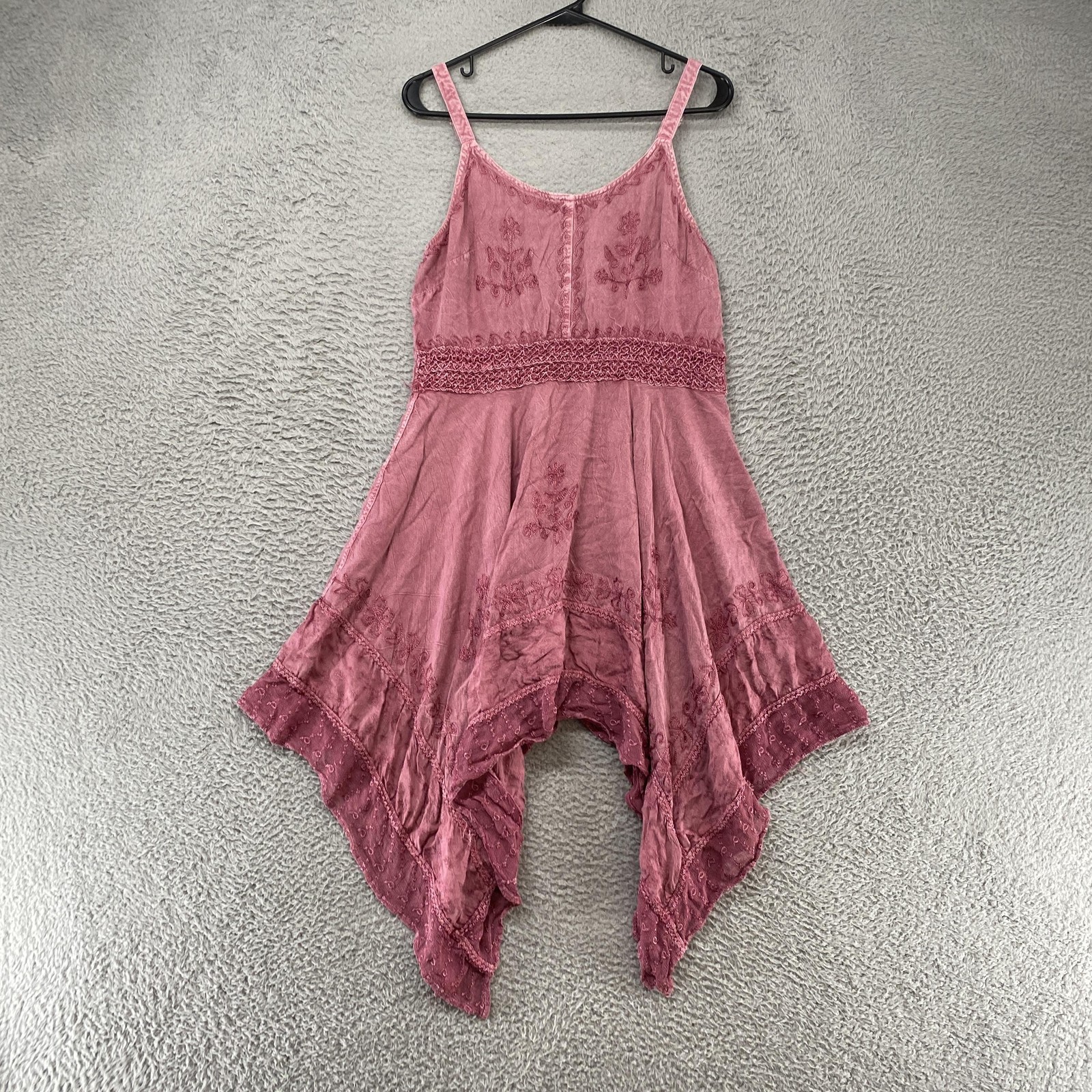 Y2K Sundress Womens Large Fairy Handkerchief Hem Boho Embroidered Renfaire