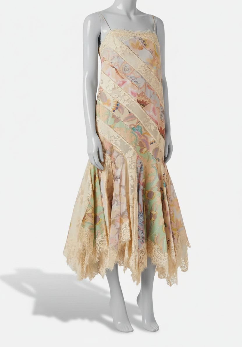 Zimmermann Women’s Beige Spliced Eden Square-Neck Slip Dress Petite Size 0P