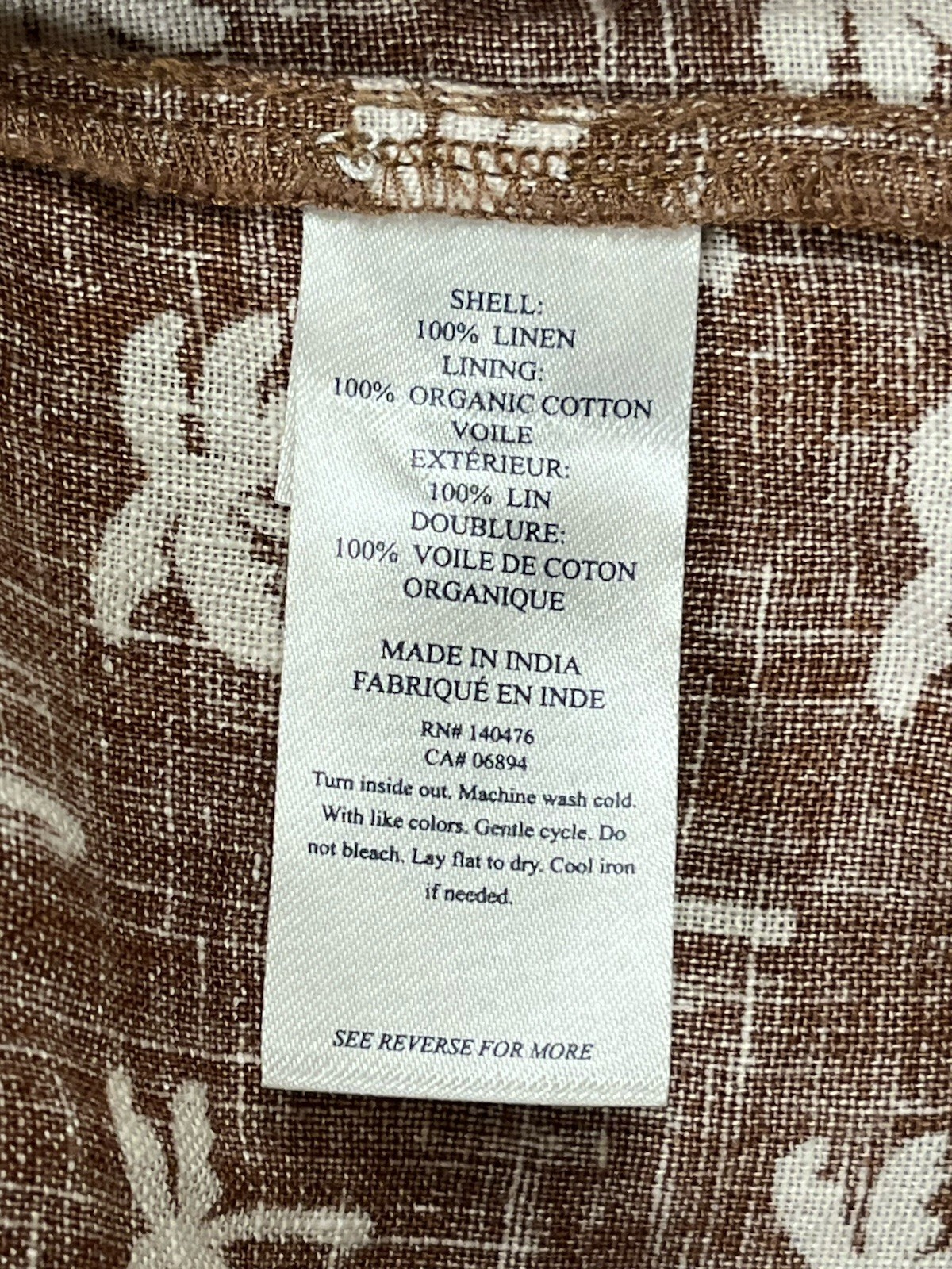 FAHERTY Kendall Palm Tree Maxi Dress Brown 100% Linen Size Small