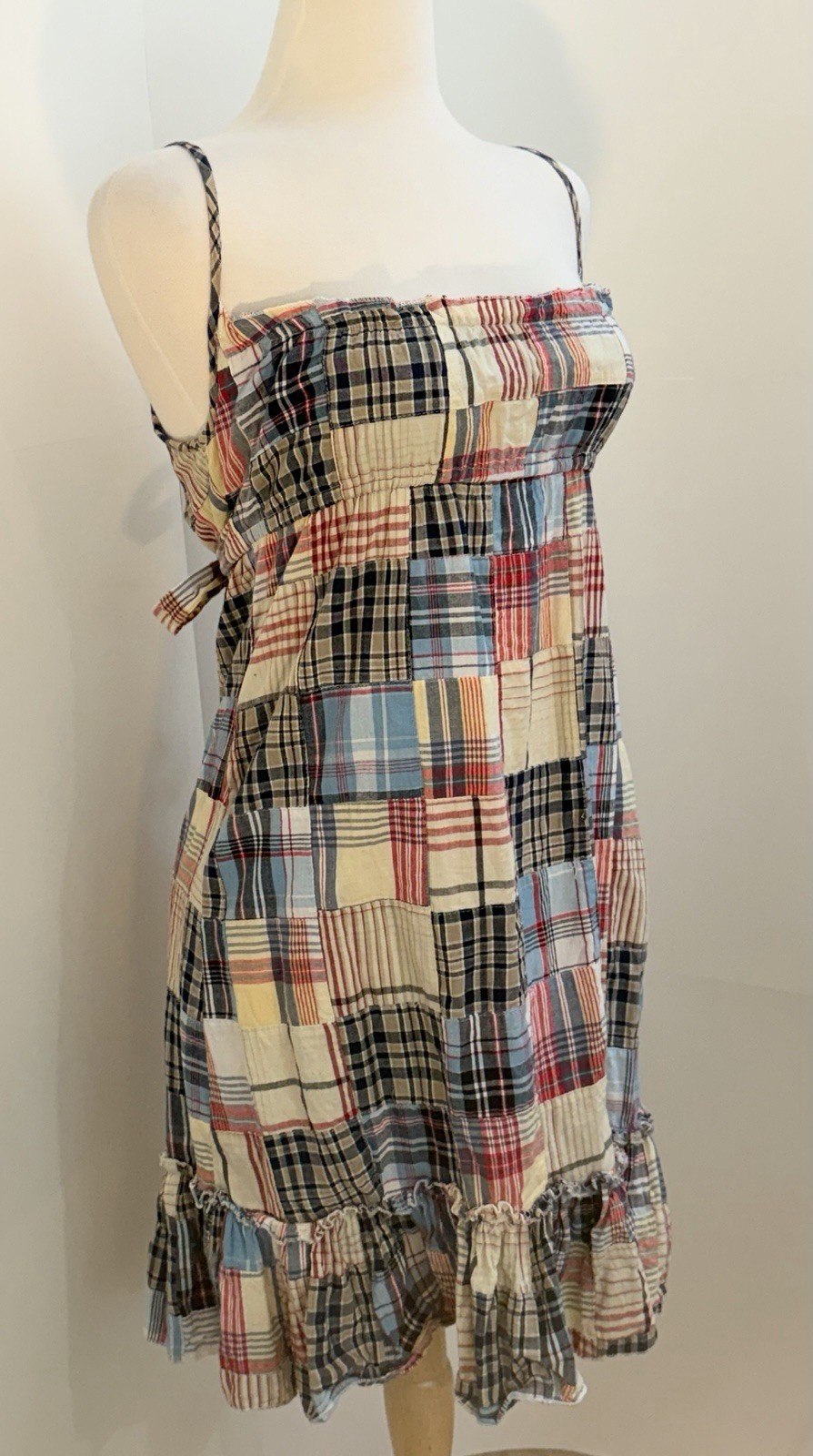 Madras Patchwork Mini Dress S 100% Cotton Nantucket Coastal Preppy