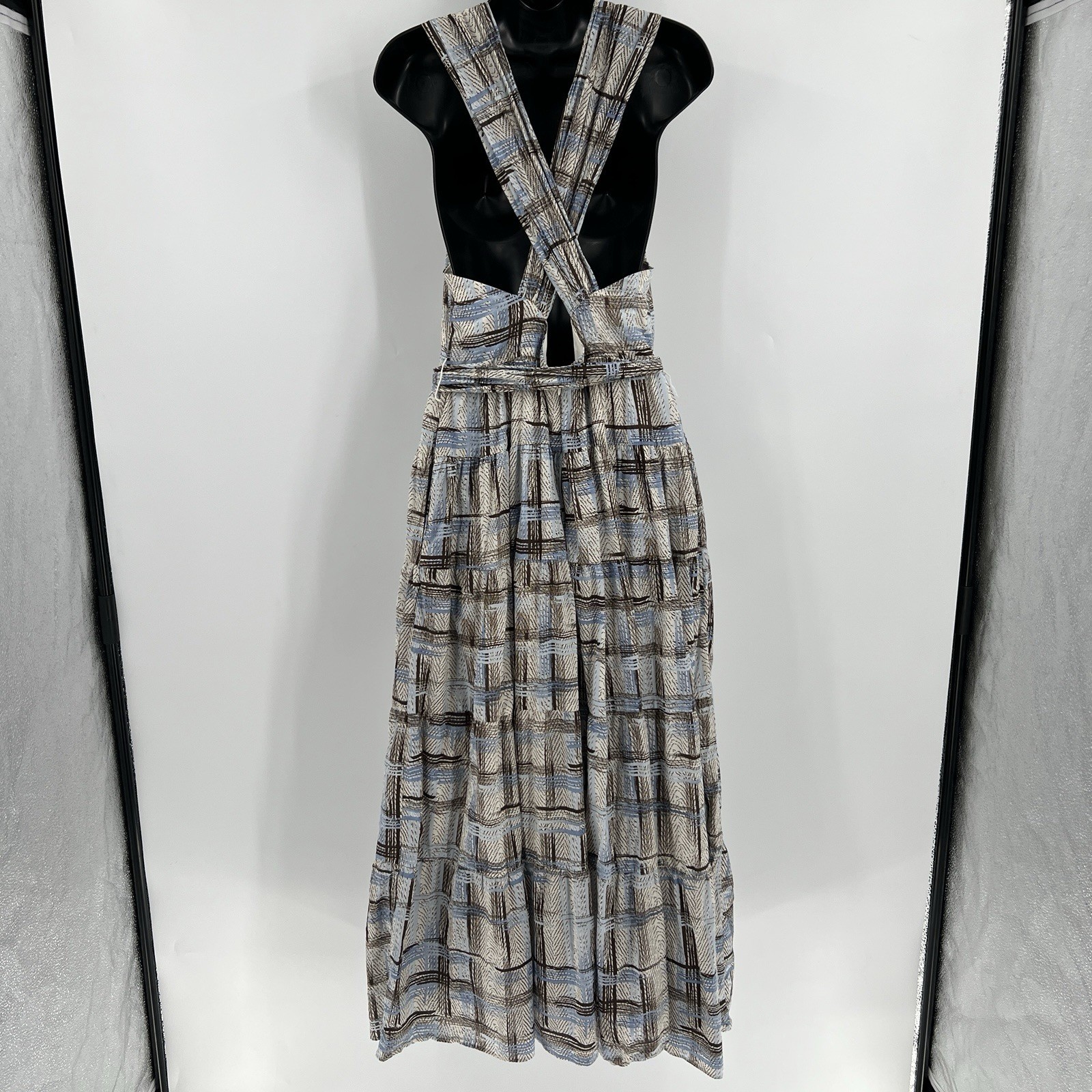 Sofie the Label Maxi Dress Size Large Belted Tie Waist Criss Cross Straps Zip Up