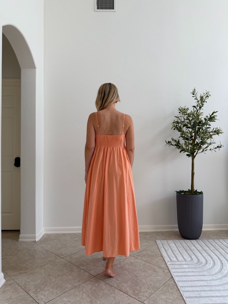 Stitchdrop Coral Orange Lace Up Smocked Maxi Dress Women’s S Cottagecore