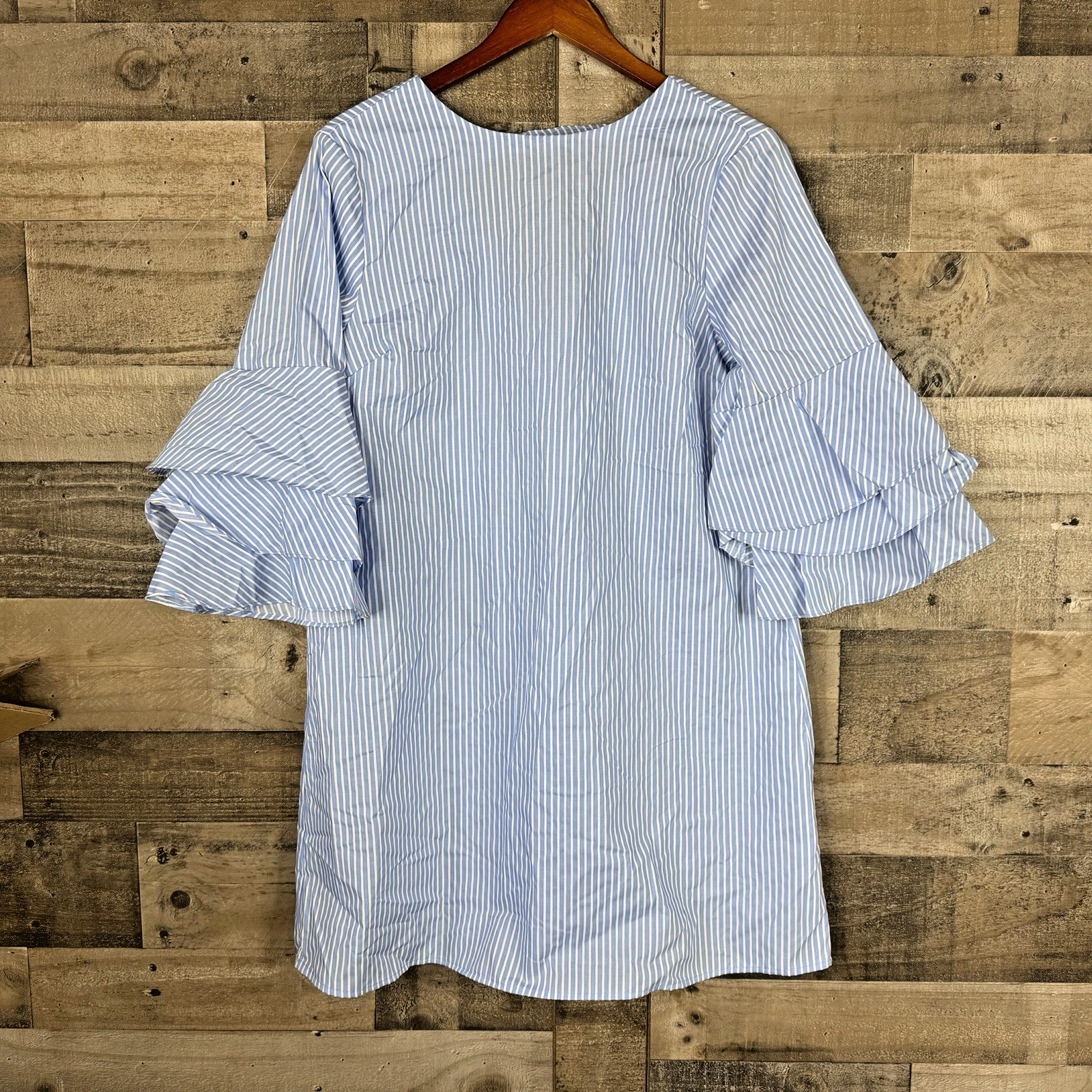 Bleuh Ciel Womens Size M Tunic Dress Blue & White Striped Ruffle Sleeve New