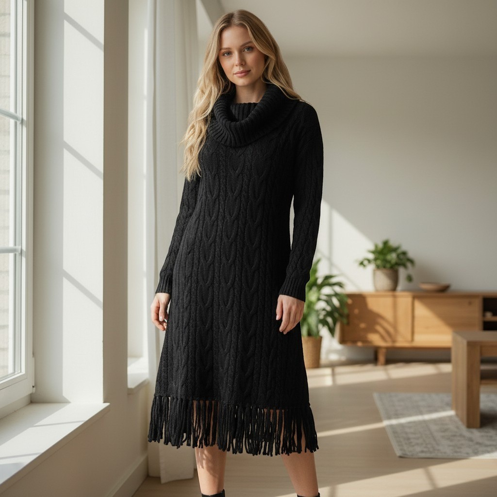 Sportmax Max Mara Heavyweight Cable Knit Mini Cowl Neck Sweater Dress EUC Size M