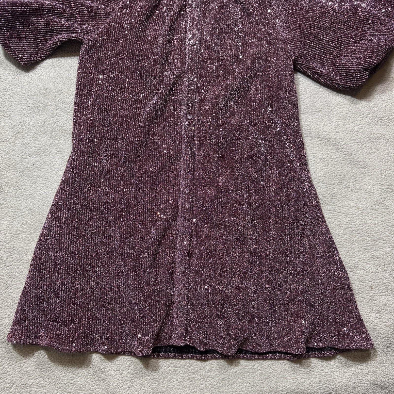 Ciebon Dress Womens Small Aniston Sequin Button-Up Metallic Pink Puff Sleeve