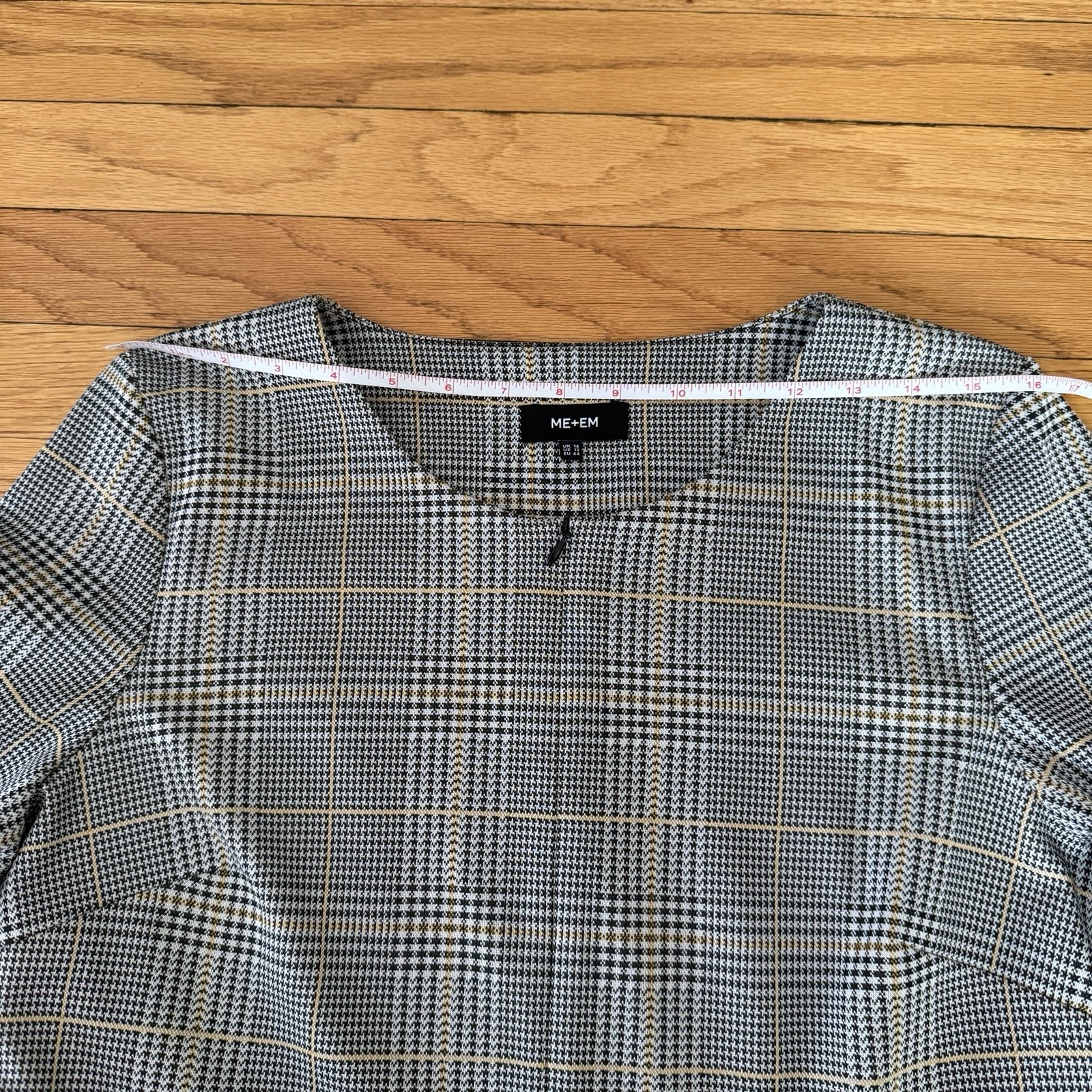 ME + EM Houndstooth Plaid Bracelet Sleeve Fit & Flare Dress US 12 Academia