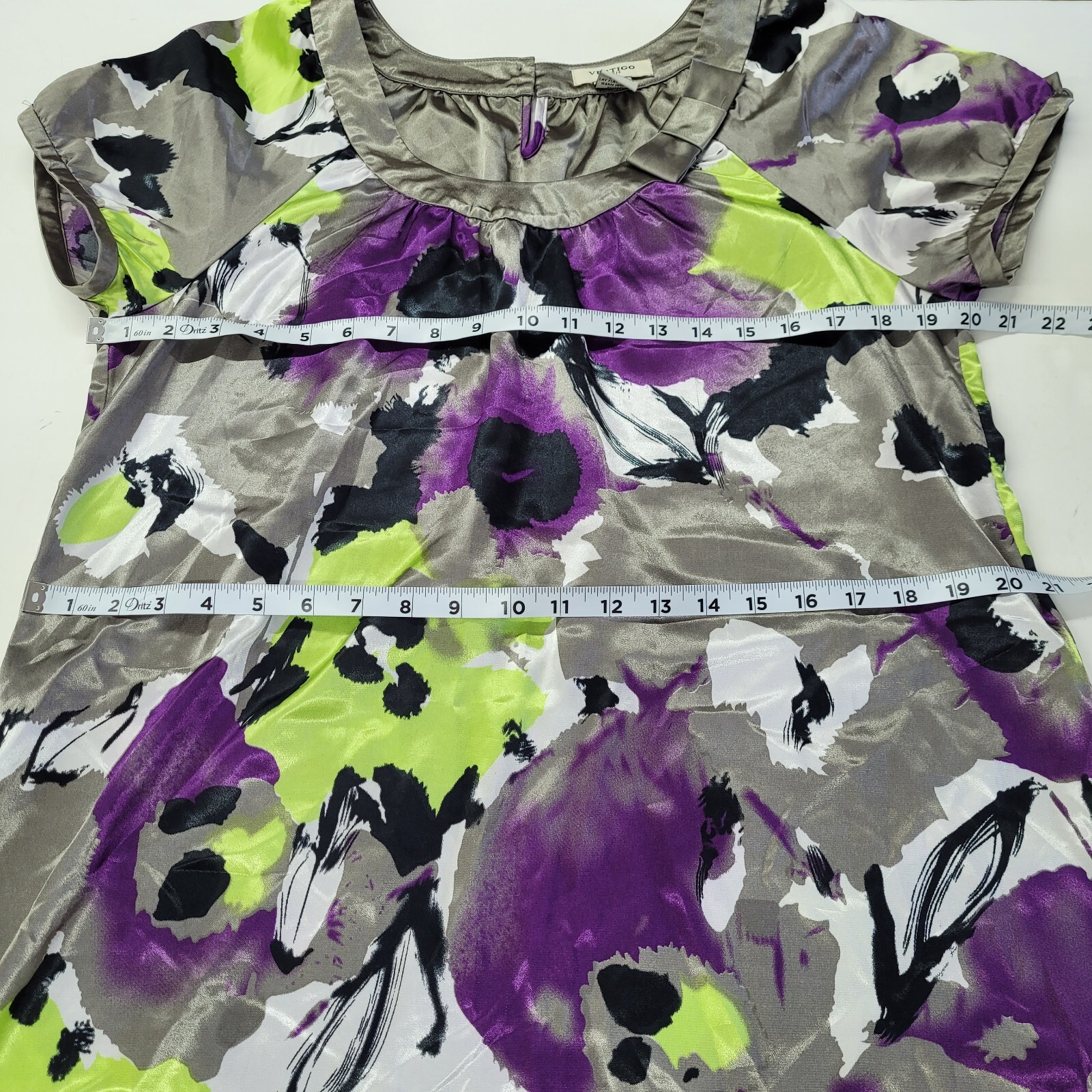 Vertigo Paris Dress Womens L Abstract Floral Short Sleeve Colorful Flaw