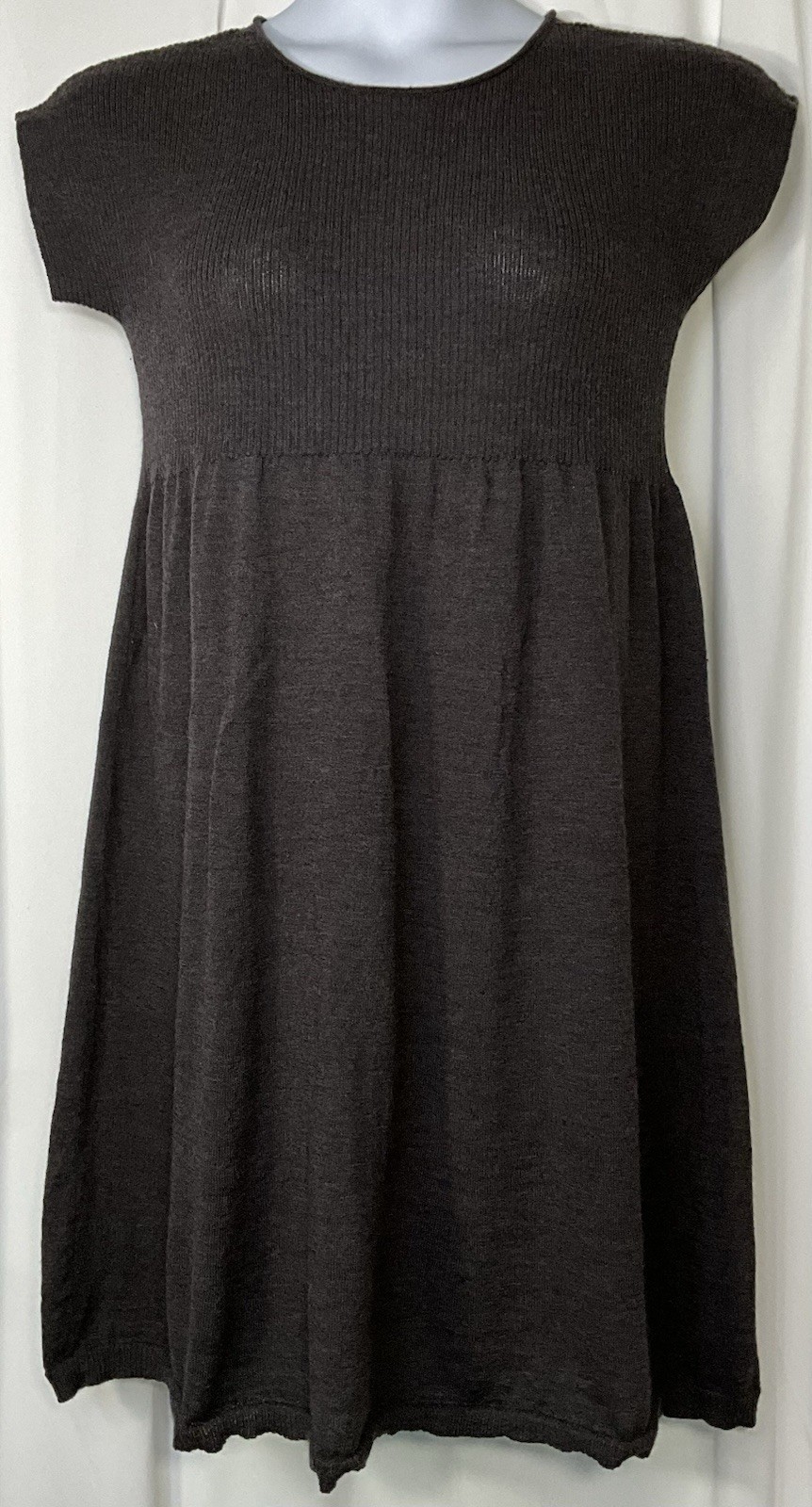 Eileen Fisher Sweater Dress Sz Large Charcoal Gray 100% Wool Ribbed EUC