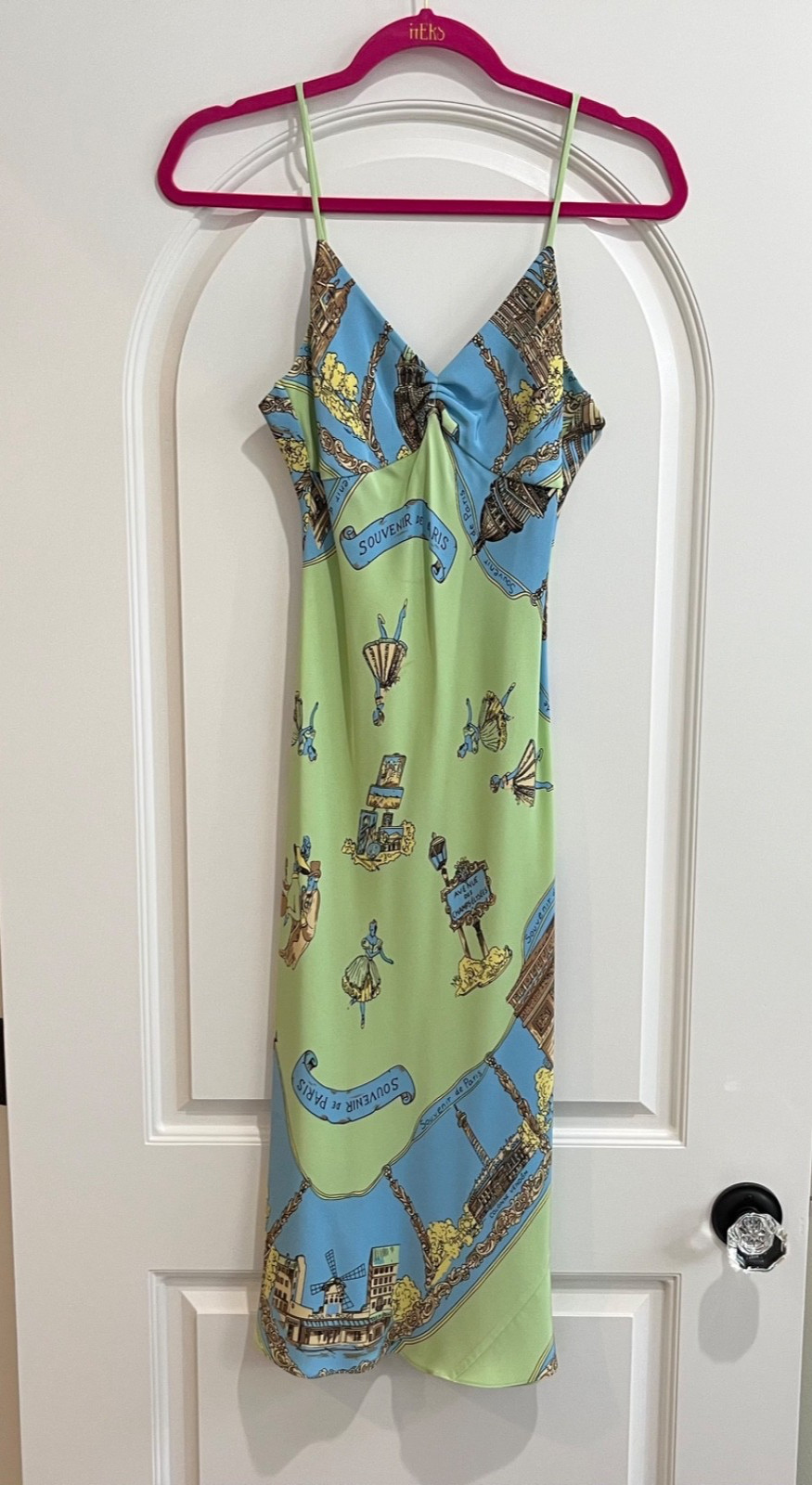 Vtg RARE Tibi Y2K “Paris Souvenir” Scarf Print 100% Silk Slip Dress Archival Sm