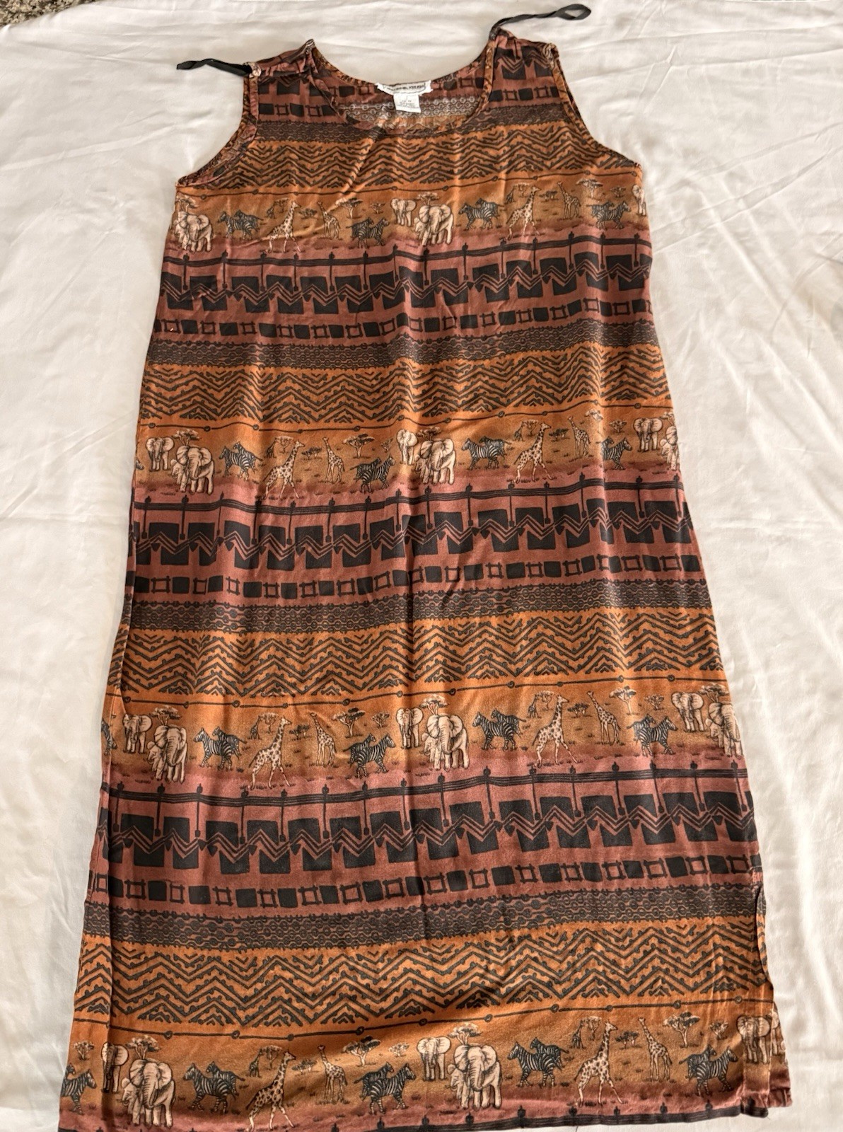 Vintage California Krush womens dress Brown. African Animals 1x