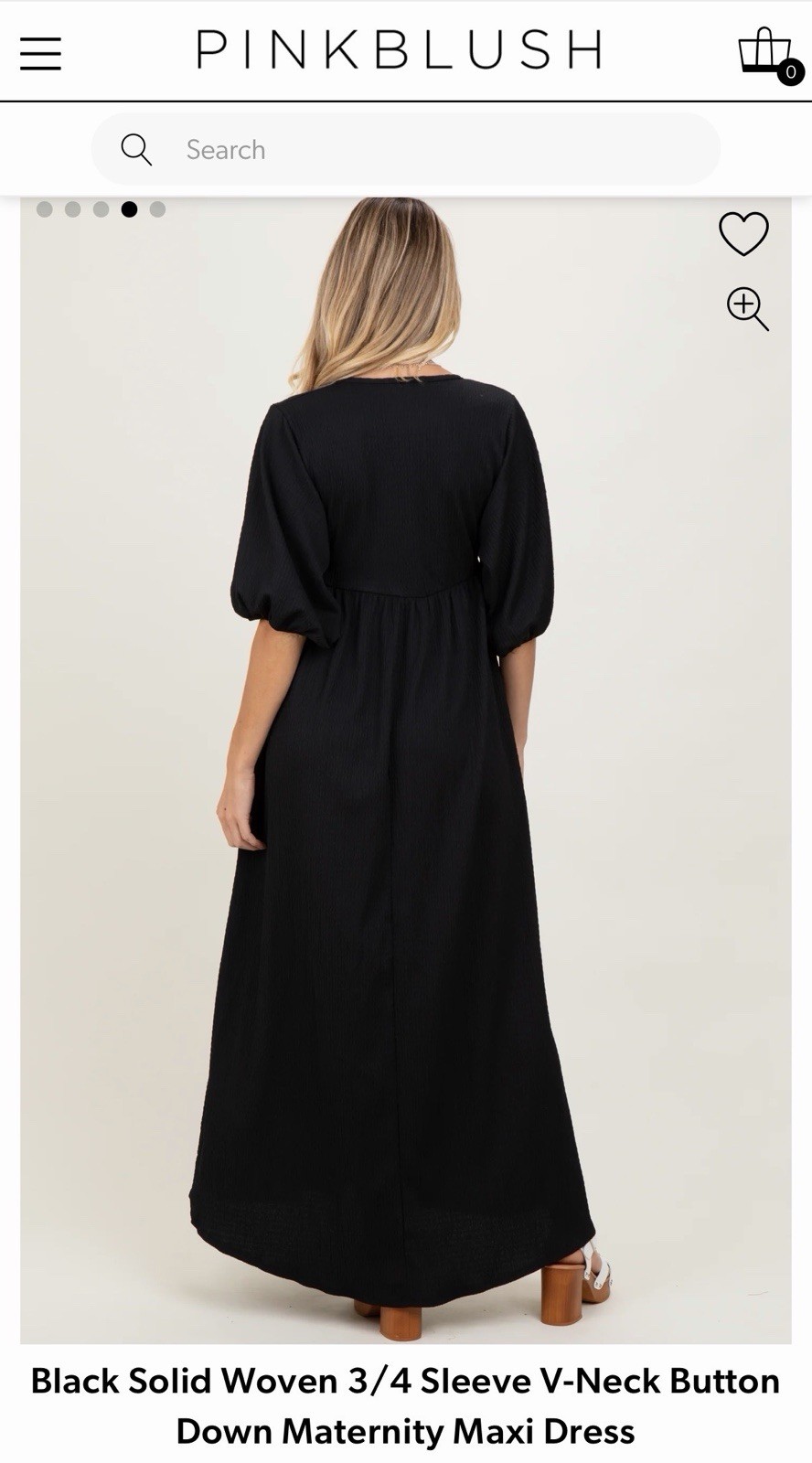 NWT Black Pinkblush Maternity Postpartum Dress With Buttons Large 3/4 Sleeve V