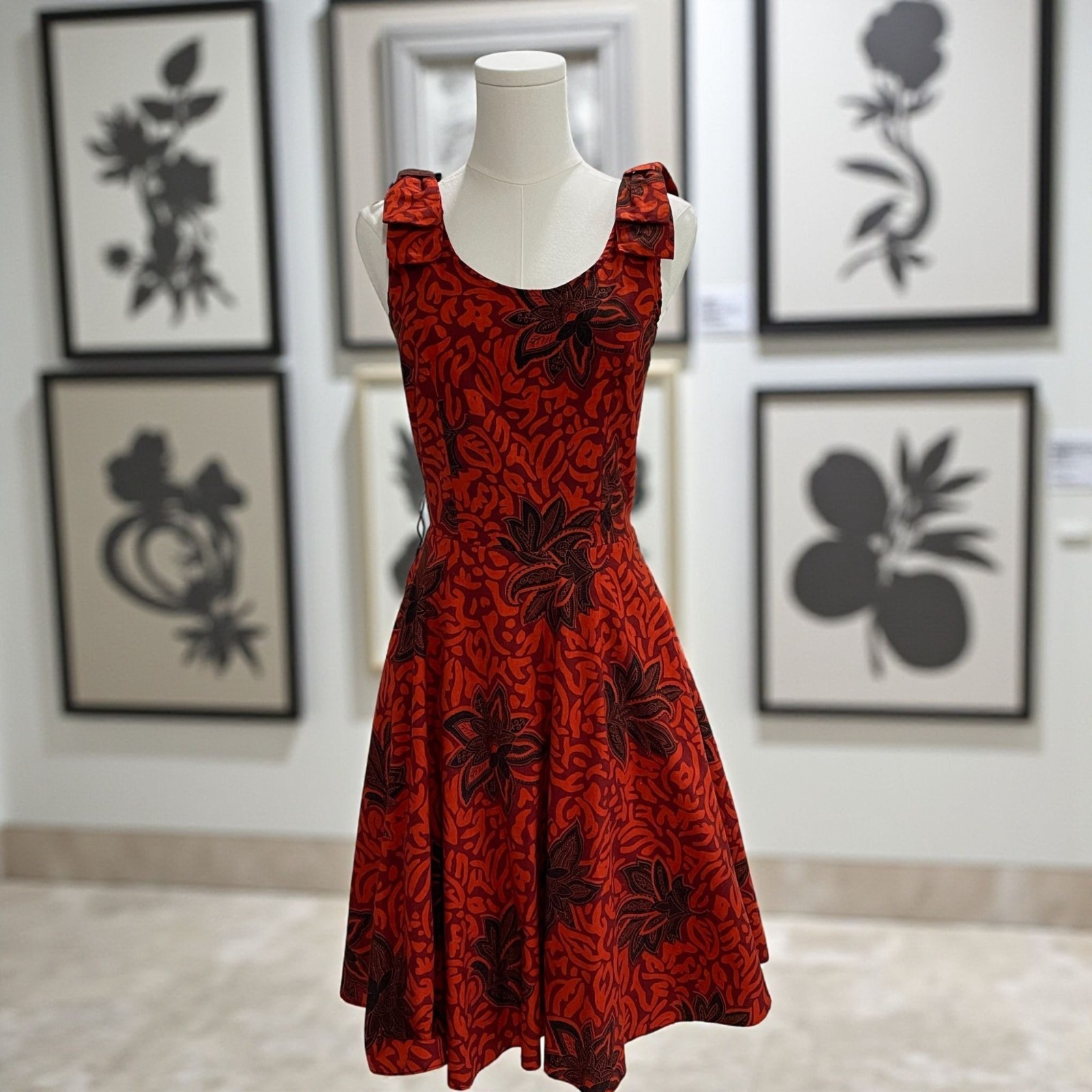 Vintage Rust Black Floral Cotton Fit And Flare Dress Cottagecore Retro Boho