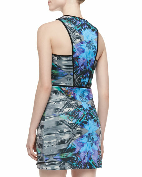New Parker Blue Multi Tobias Scuba Neoprene Halter Stretch Bodycon Mini Dress M