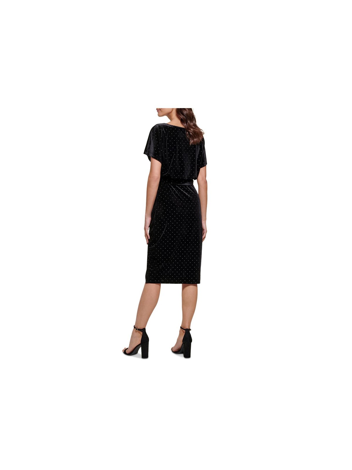 KENSIE DRESSES Womens Black Belted Studded Lined Short Sleeve Sheath Dress XS