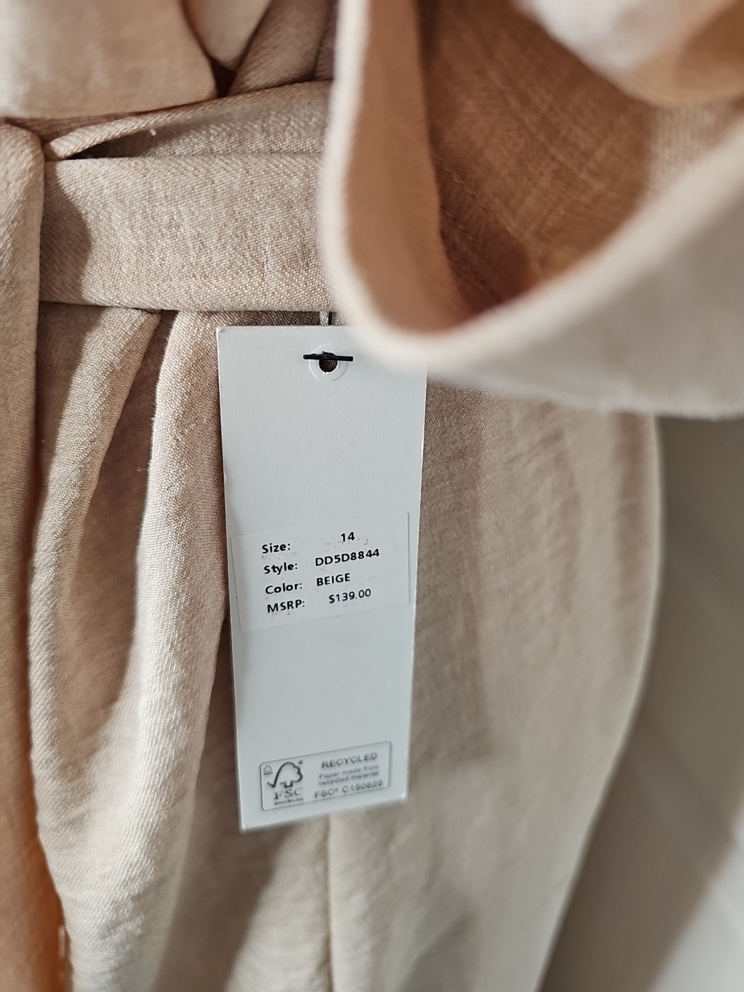 NWT DKNY Donna Karan Cotton Collared Button Belt Midi Shirt Dress Sz 14 Beige