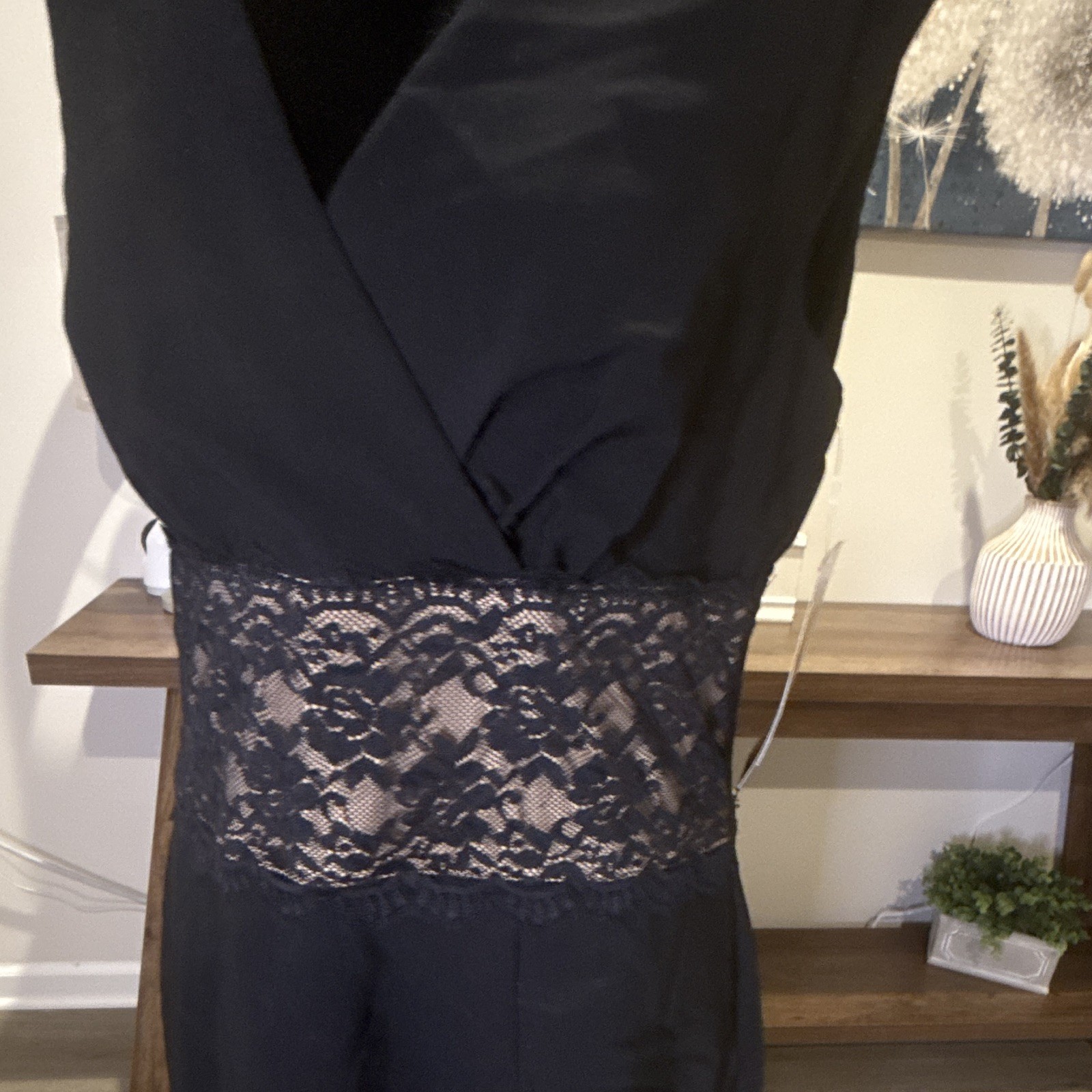 Connected Apparel Black Sheath V-Neck Sleeveless Lace Waist Lined Dress 12