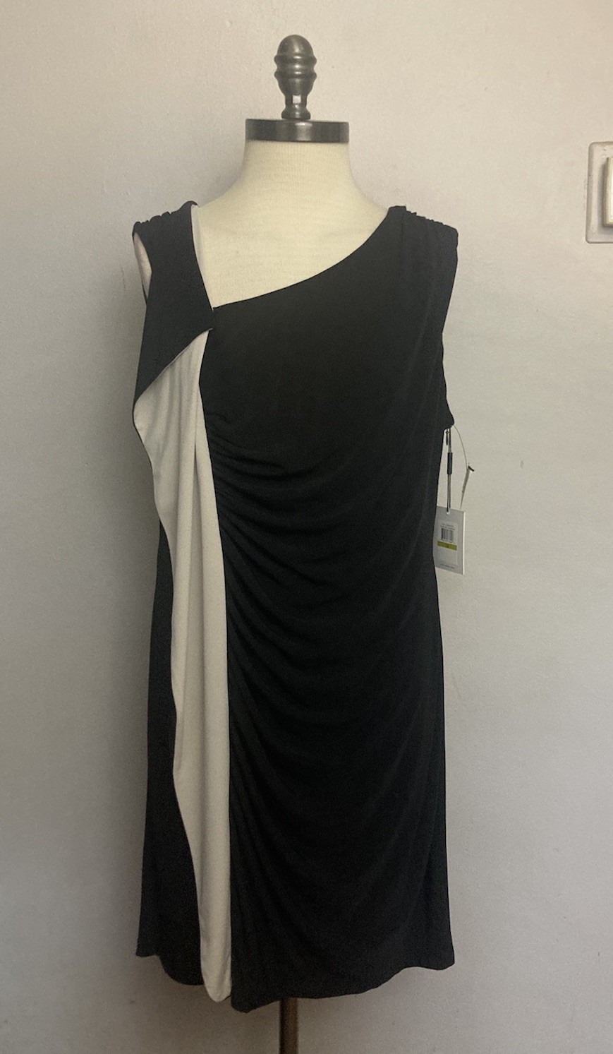 Calvin Klein Black dress Ruching Ruffle 14 NWT