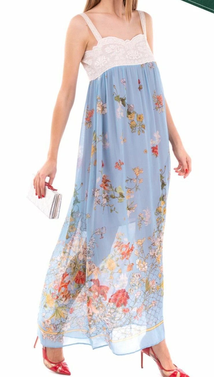Semicouture nwt sz 42 in Italy pastel floral M ivory lace bodice beach maxi