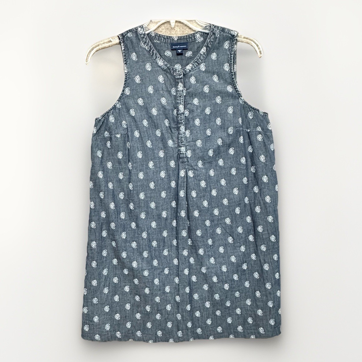 pure Jill Indigo Dress Chambray Midi Cotton Popover Sz Medium Indigo JJill