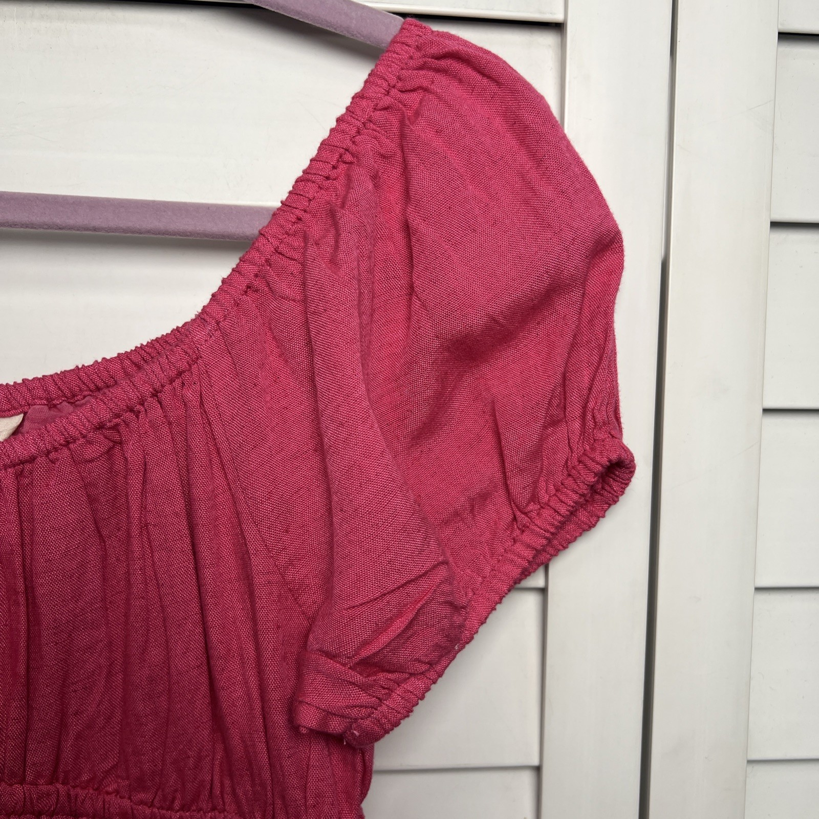 Sim & Sam Linen Blend Puff Sleeve Mini Dress Sundress Size Medium Hot Pink NWT