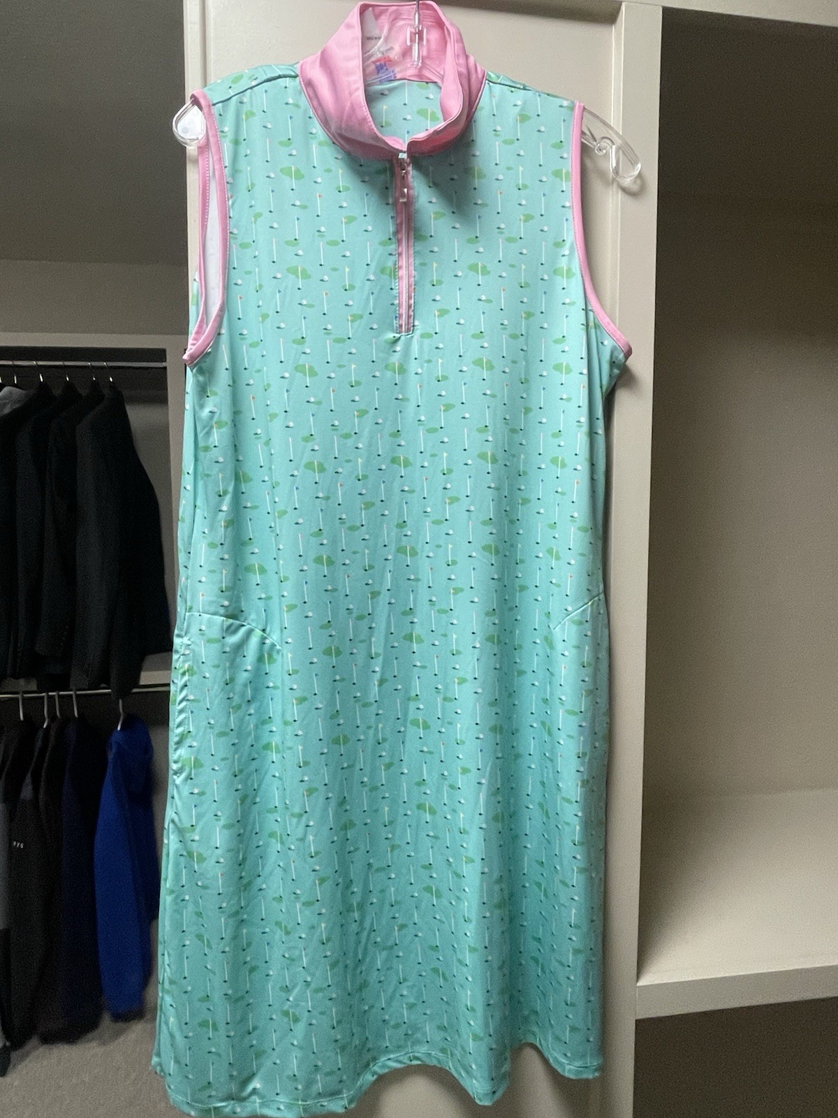 Cabana Life Turquoise 1/4 Zip Golf Themed Dress Built-in UPF 50+ Protection L