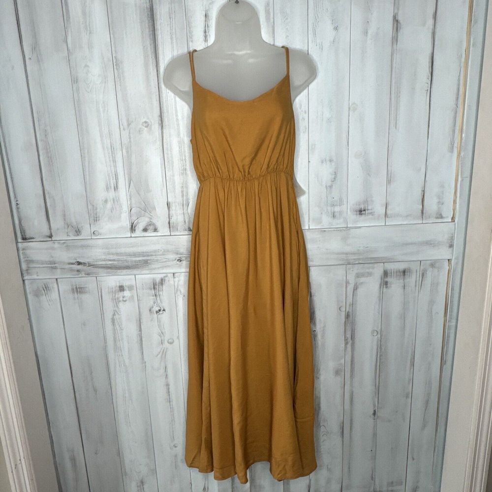 NWT Outerknown La Luna Golden Yellow Cami Silk Blend Strappy Back Midi Dress S