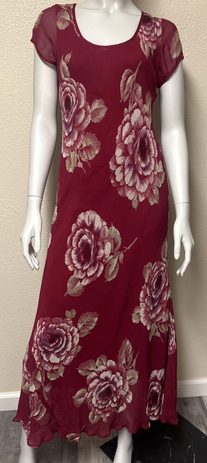 Vtg 90s Bias Maxi Dress XS Floral Dark Romantic Whimsigoth Friends Soft Grunge