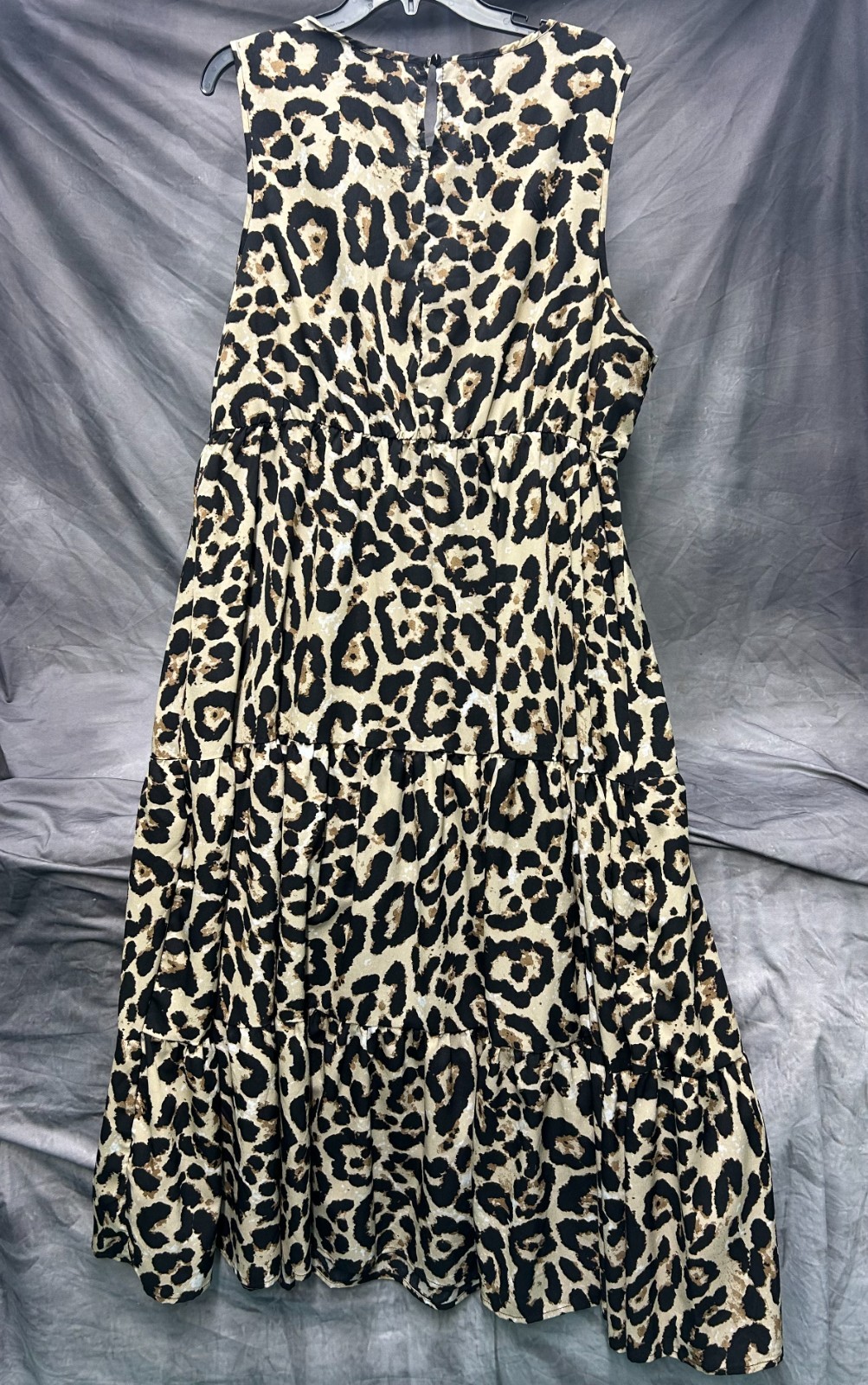 Leopard Ruffle Tiered Maxi Length Dress Black/Tan Shein Curve Size 3XL New WOT