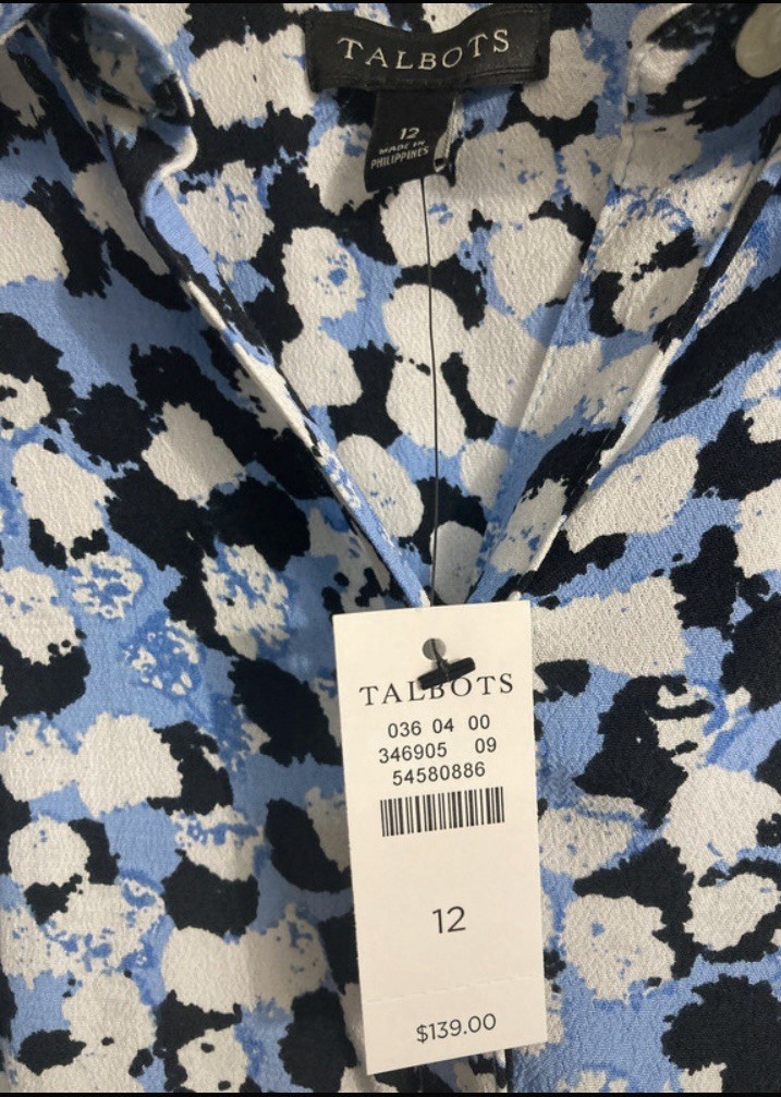Talbots Women’s NWT 12 Blue White Collared Button Midi Dress