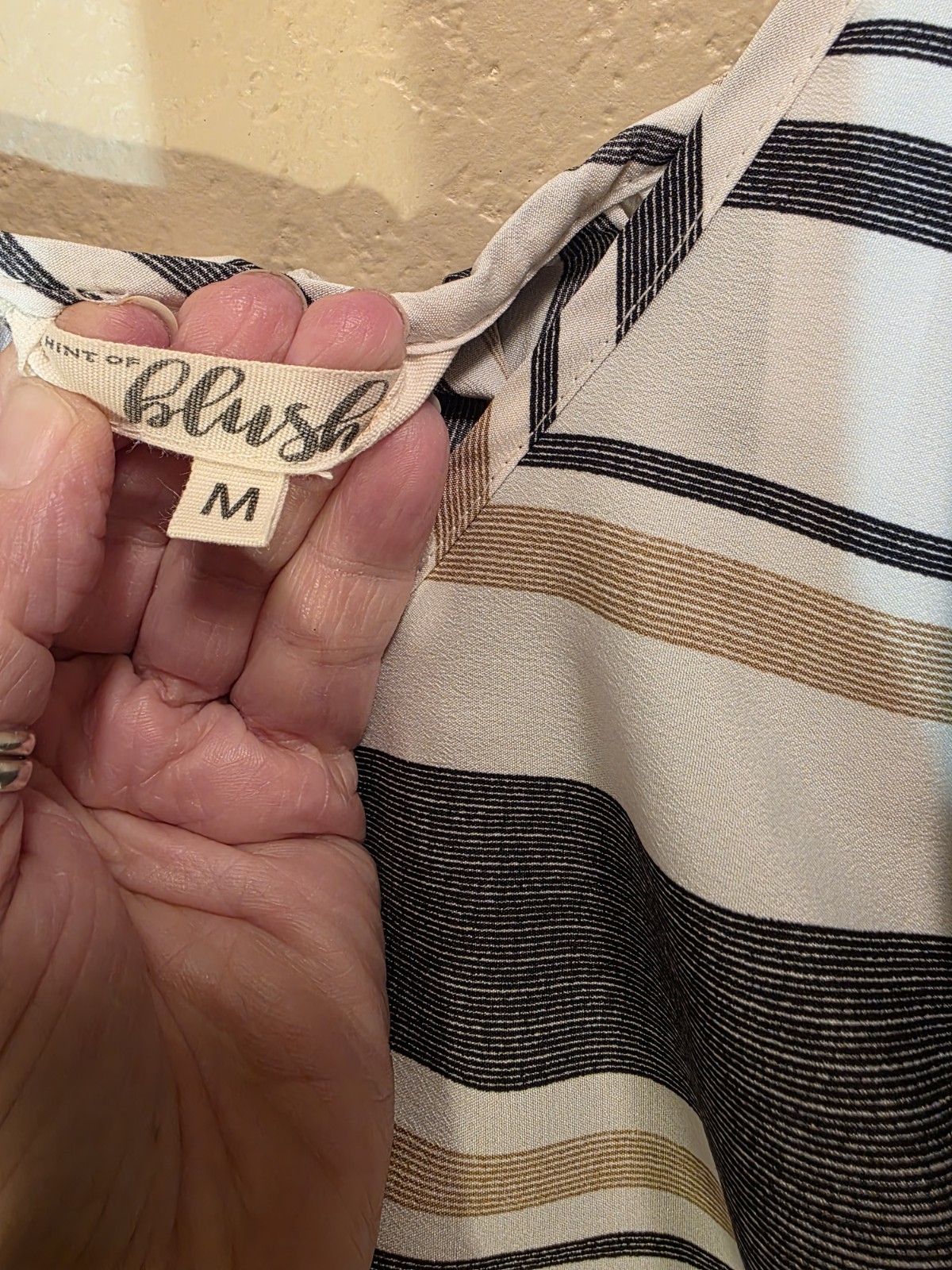 Hint of Blush Striped Ruffle Maxi Wrap Dress Size M White Black Beige V-Neck