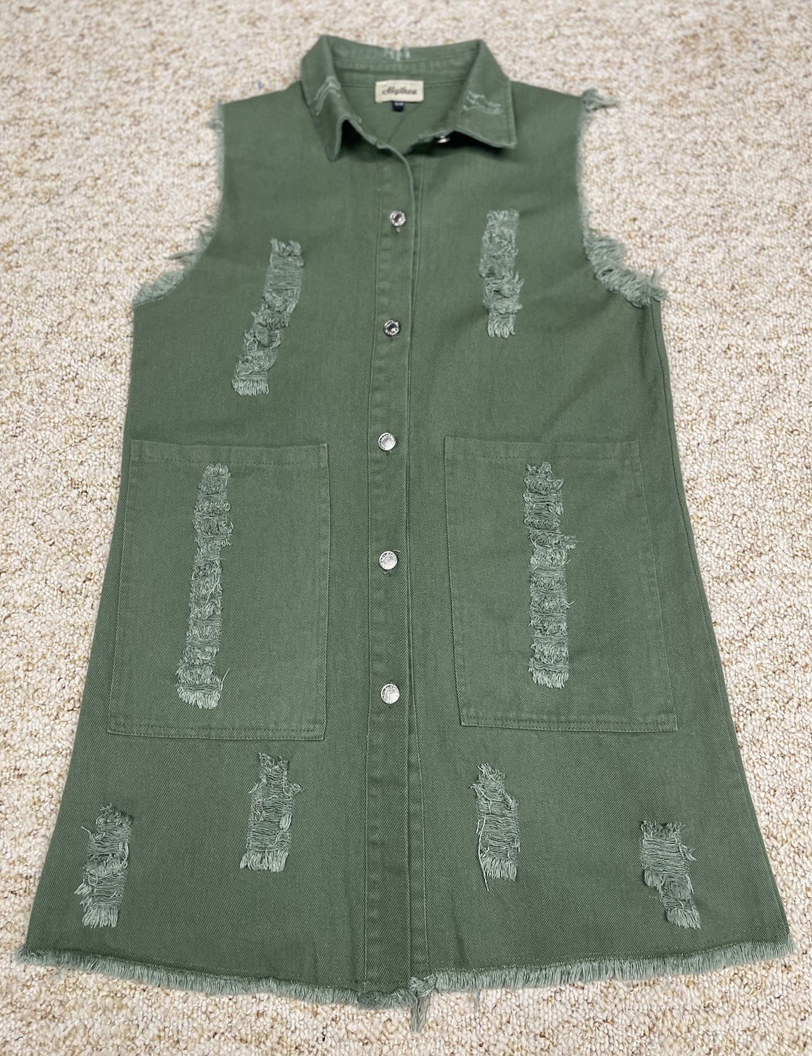 Alythea Jean Shirt Dress Women’s Small/Medium Cotton Denim Distressed Green