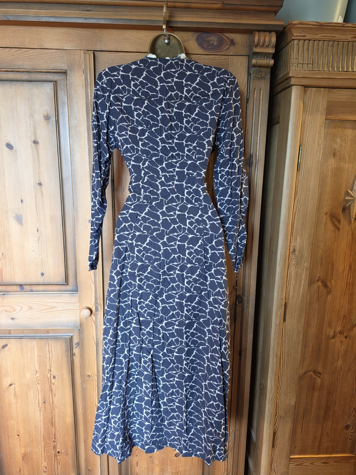 Smart Aspiga Black And Beige Patterned Midi Dress Size XS 8