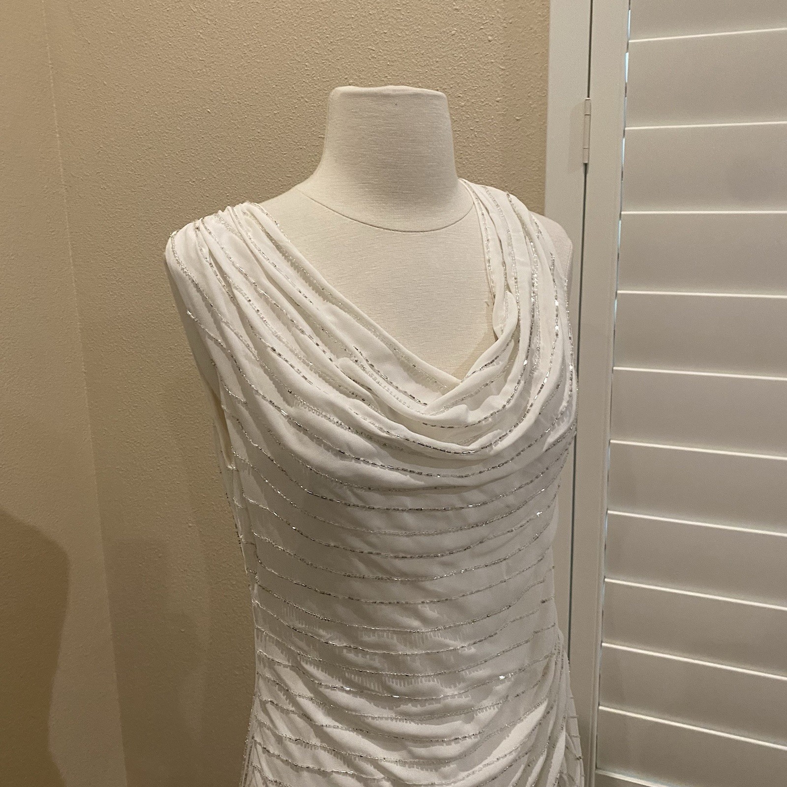 HH Haute Hippie Dress Ivory Beaded Draped Sleeveless Small
