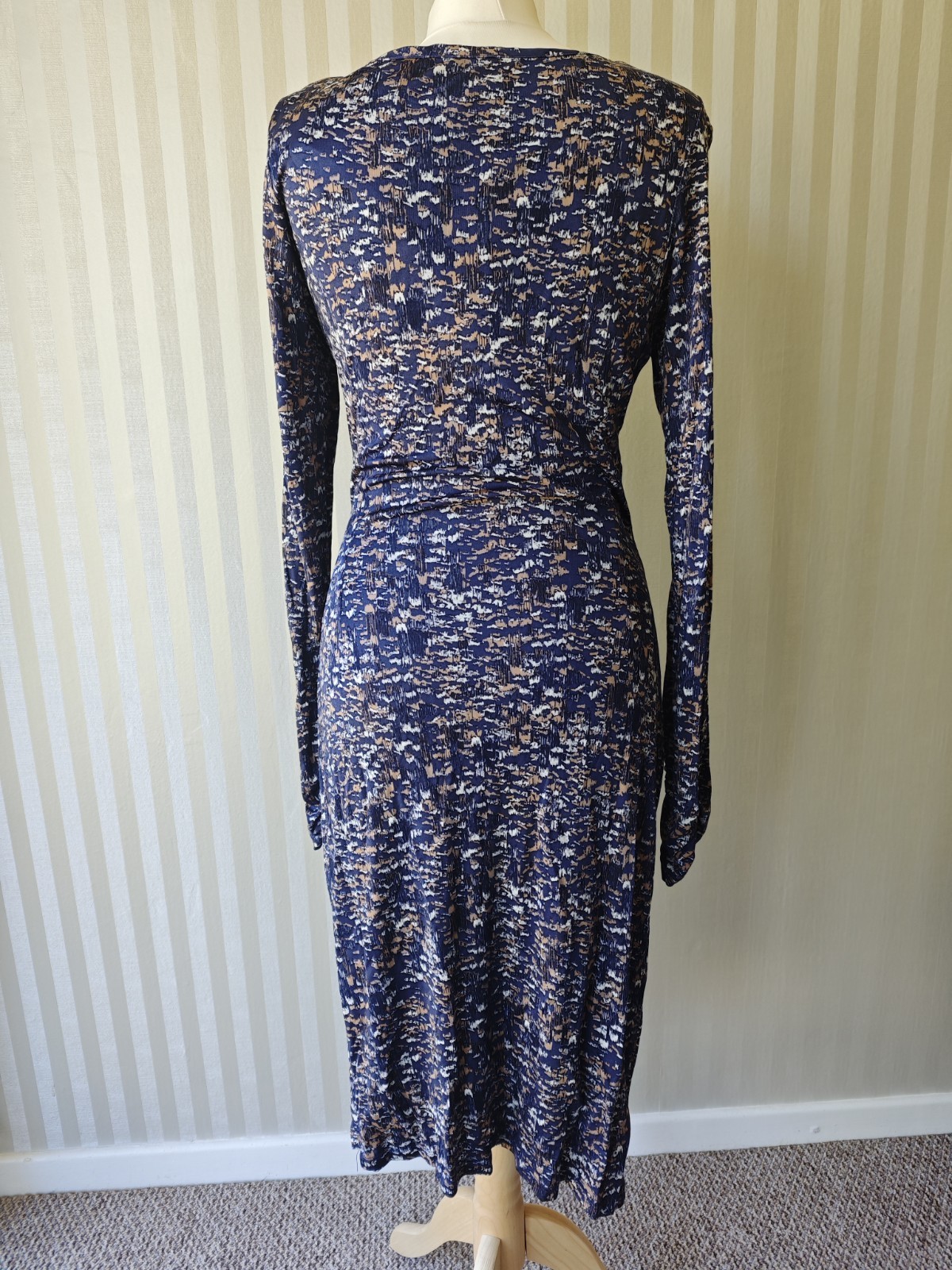 Ghost London Blue Bronze Ruched Formal Evening Dress Size 10 .