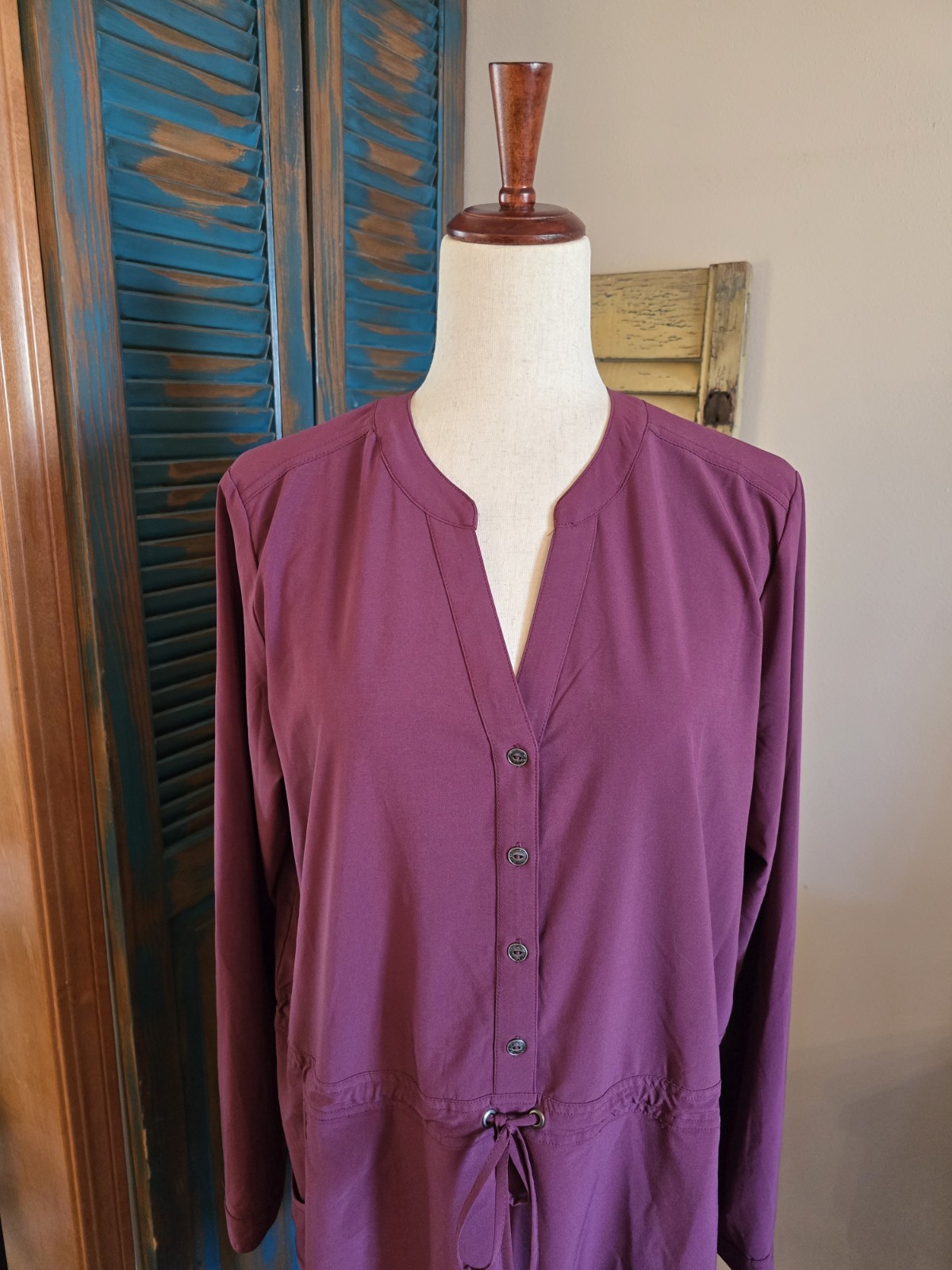 Orvis Pack & Go UPF 50 Drawstring Roll Tab Slv Dress M Stretch Travel Wicking