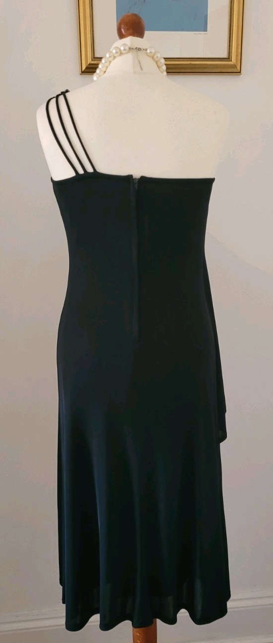 CLAUDIE AMOS Vintage Black One Shoulder Floral Applique Dress UK8 Made In UK